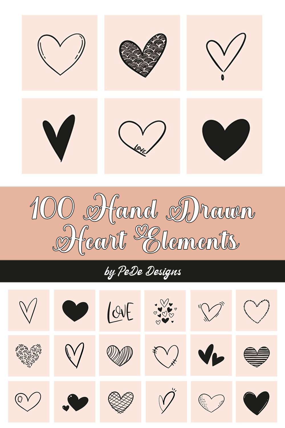 100 hand drawn heart elements pinterest 66