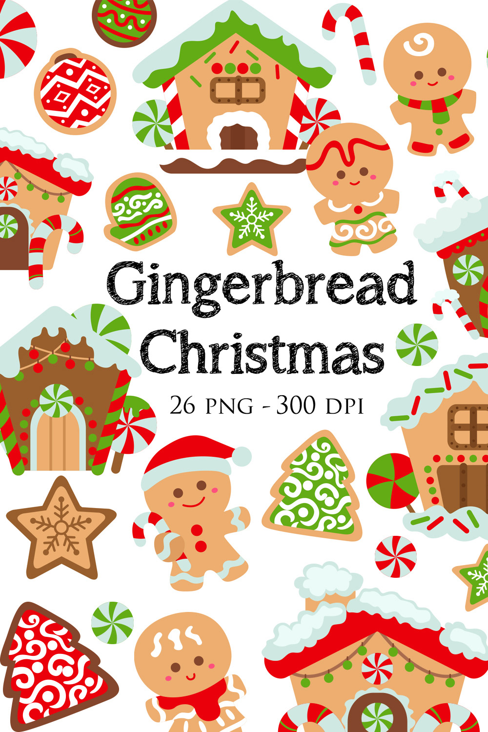 Gingerbread Christmas Vector Cartoon Festive Illustrations - pinterest image preview.