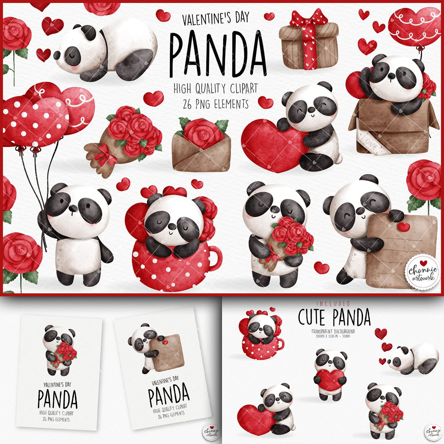 Valentine's Panda Clipart - main image preview.