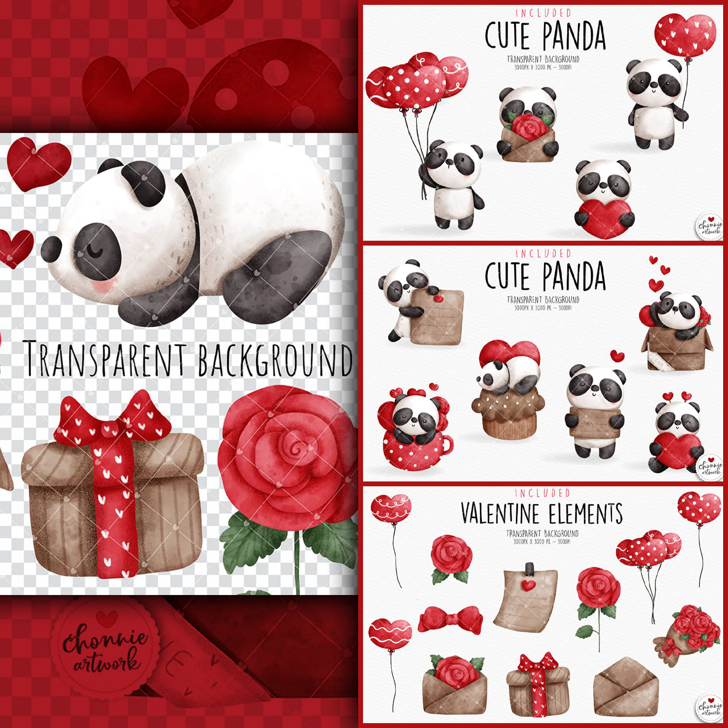 Valentine's panda clipart created by Chonnieartwork.