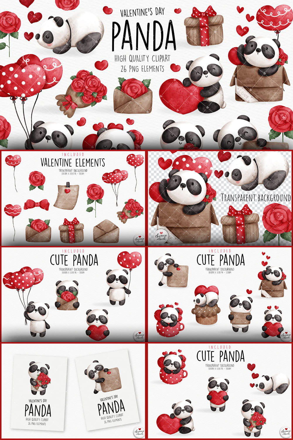 Valentine's Panda Clipart - pinterest image preview.