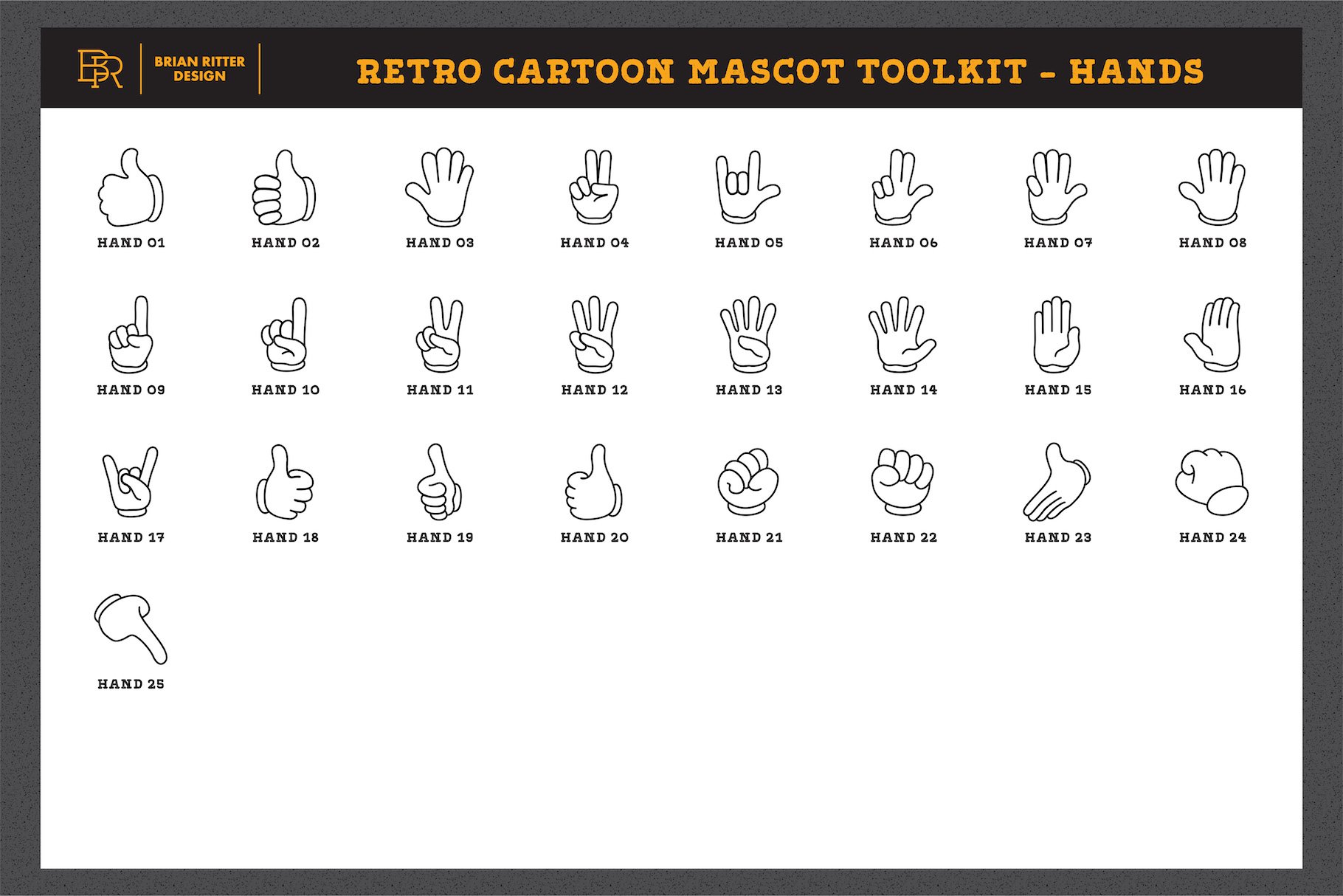 Retro cartoon mascot toolkit - hands.