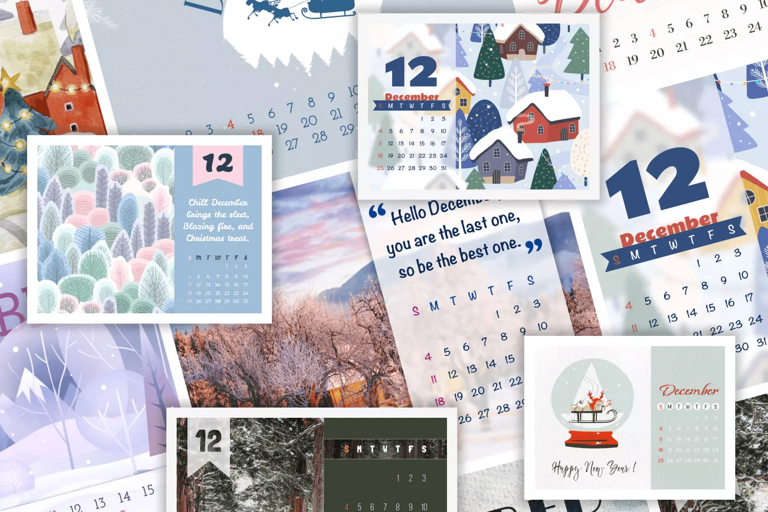 Collage of calendars for December.