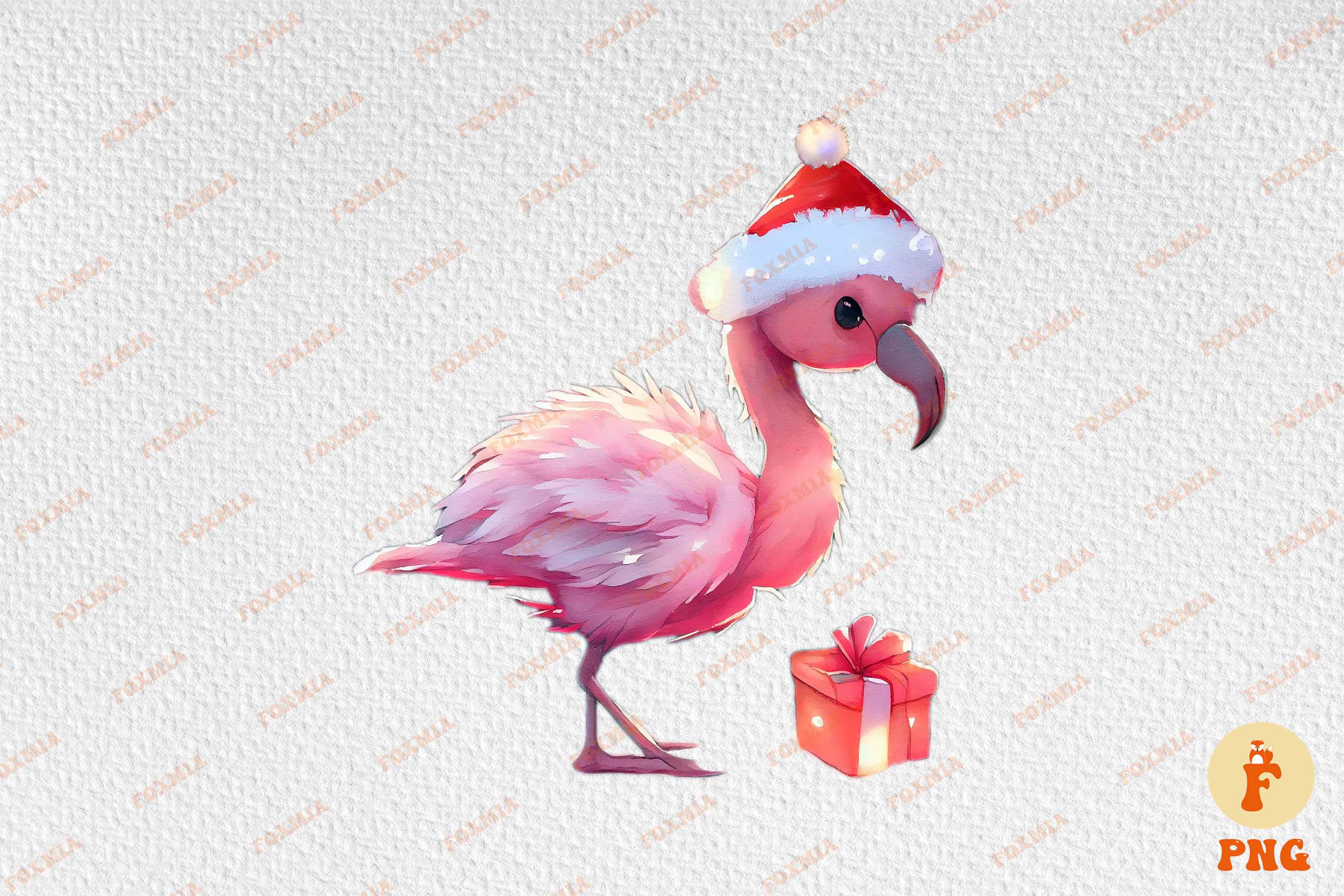 Amazing image of a flamingo wearing a santa hat.