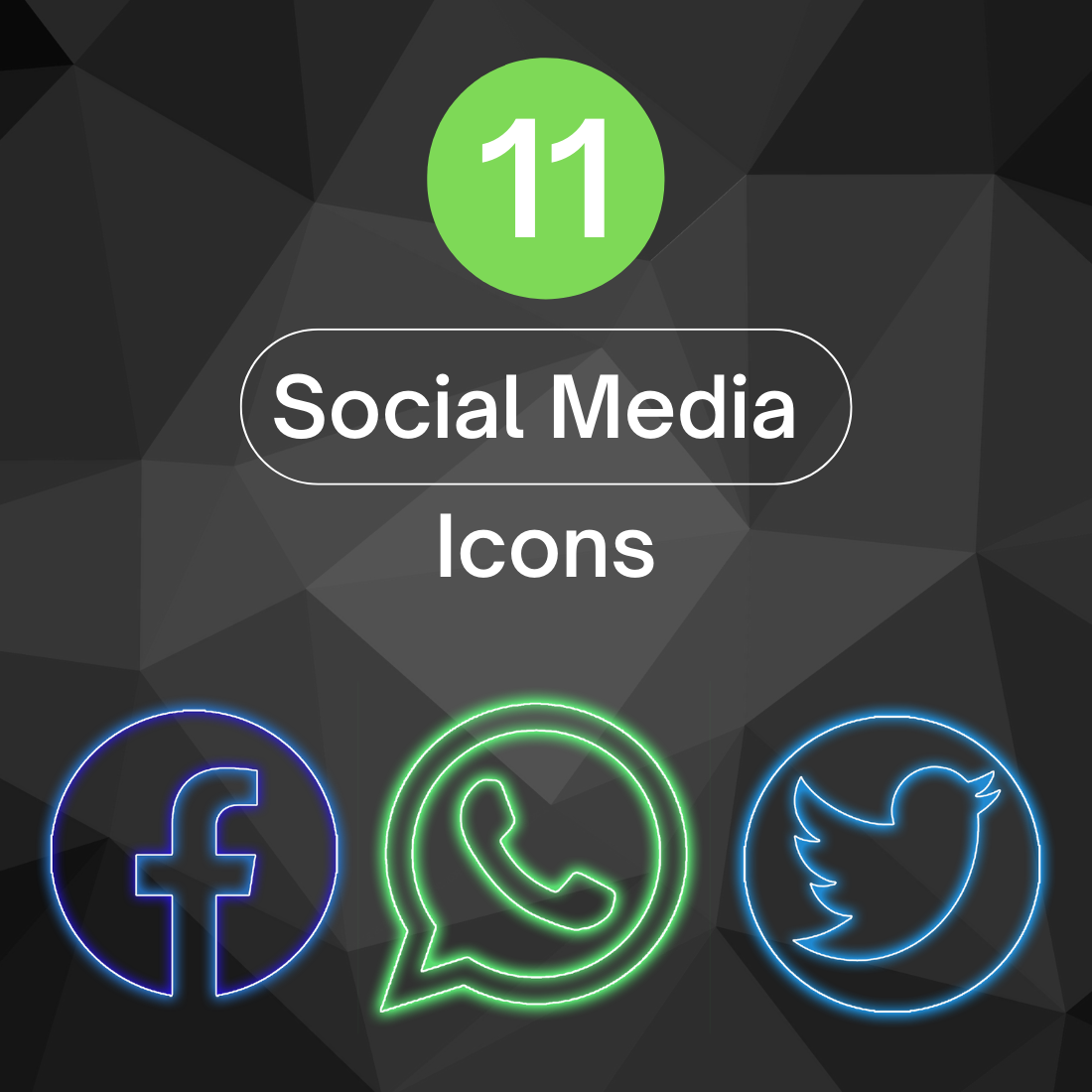 Pack of 11 Social Media Icons in Neon Effect - main image preview.