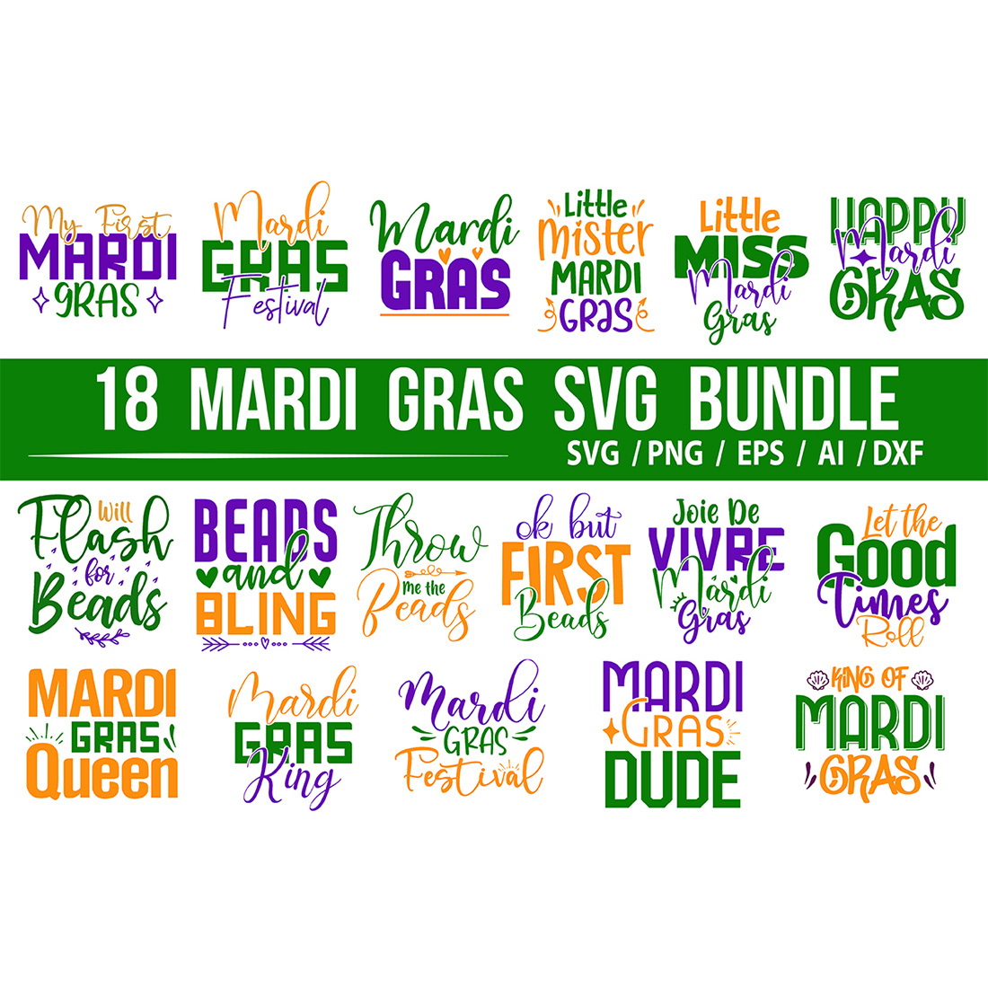 T-shirt Typography Mardi Gras SVG Design preview image.