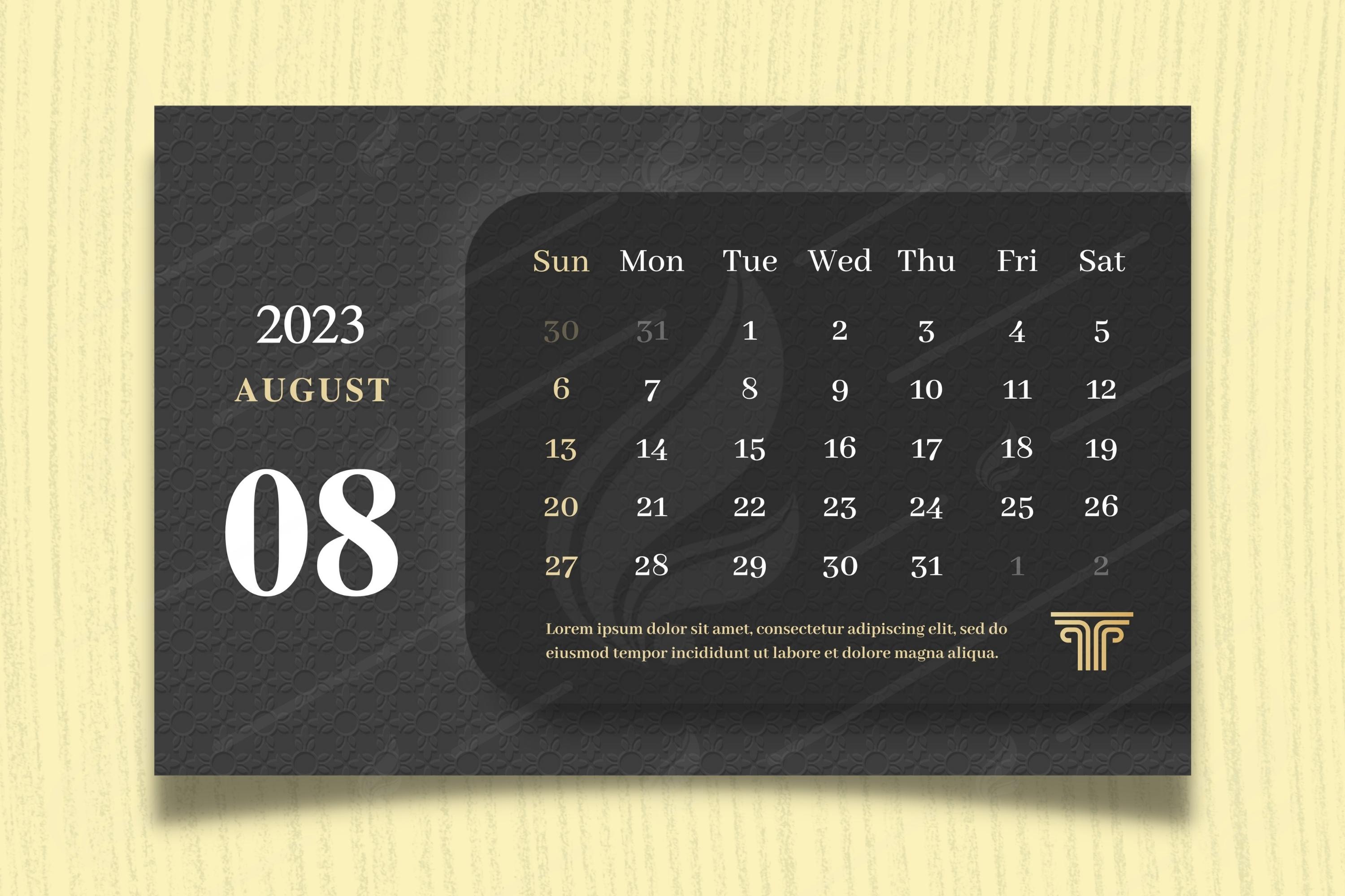 August 2023 - calendar design preview.