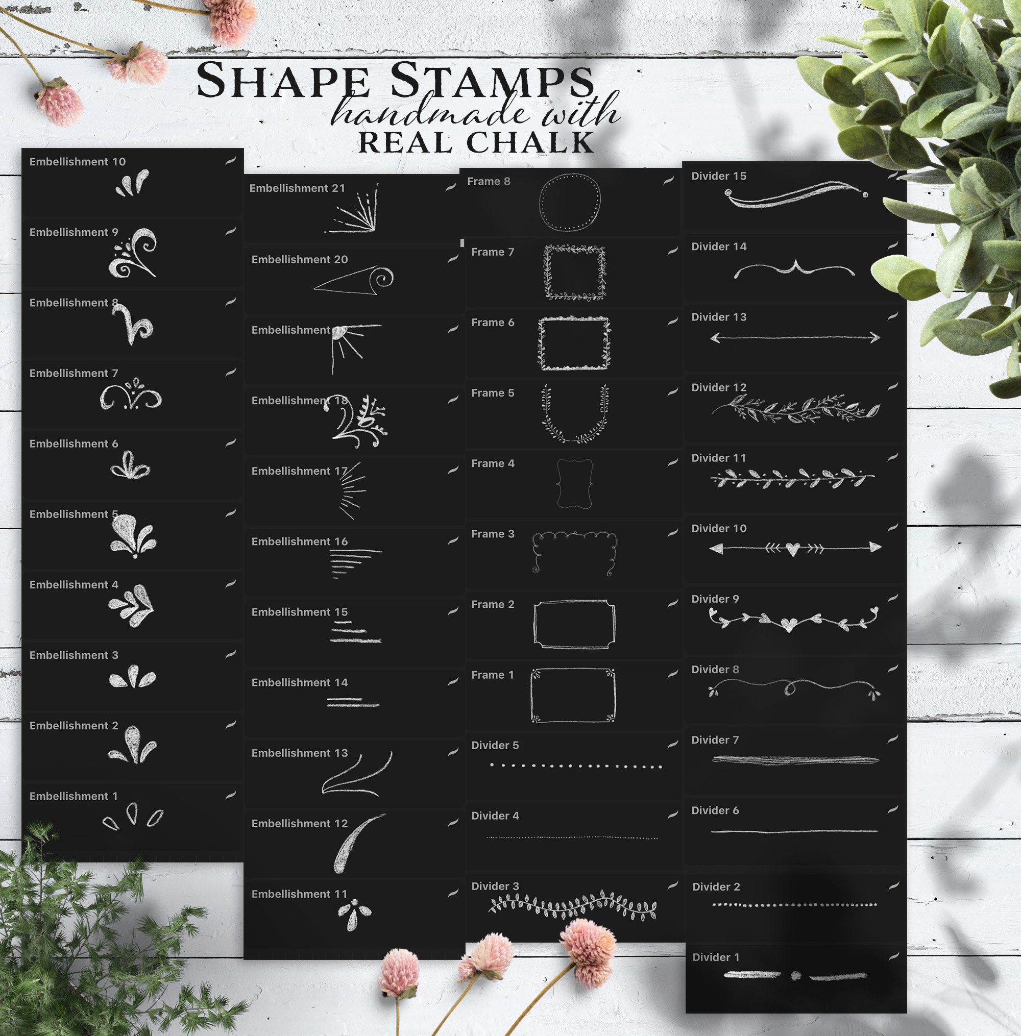 Shape stamps handmade with real chalk.