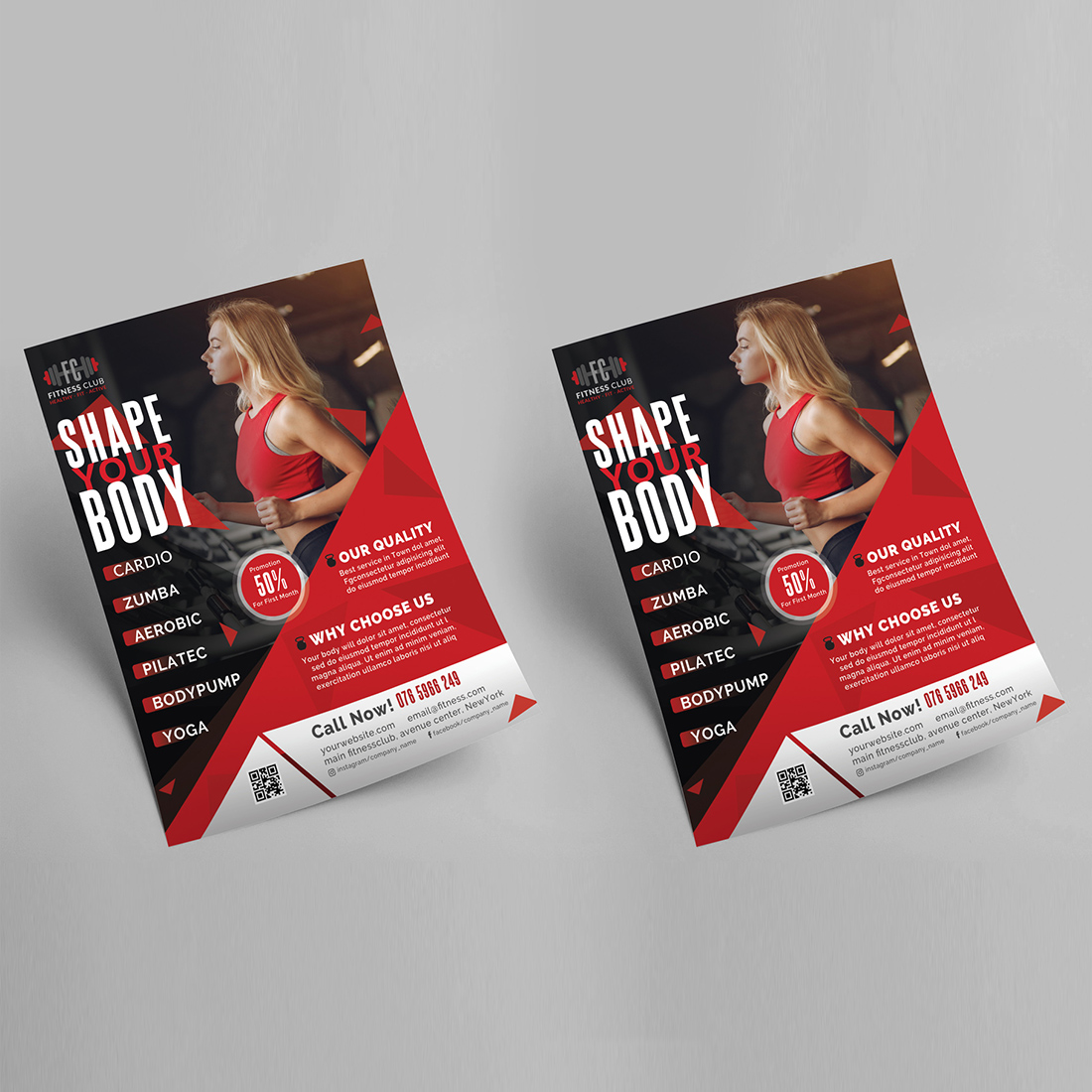 Fitness Center Flyer in red color.