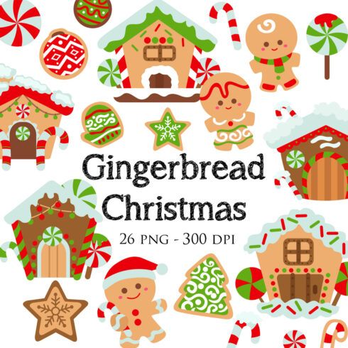 Gingerbread Christmas Vector Cartoon Festive Illustrations - main image preview.