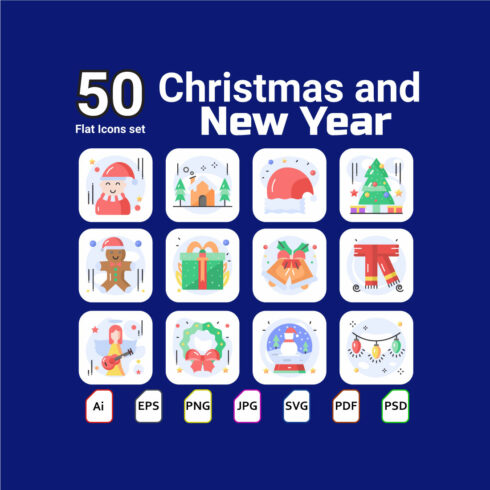 Christmas and New Year Flat Icons cover image.