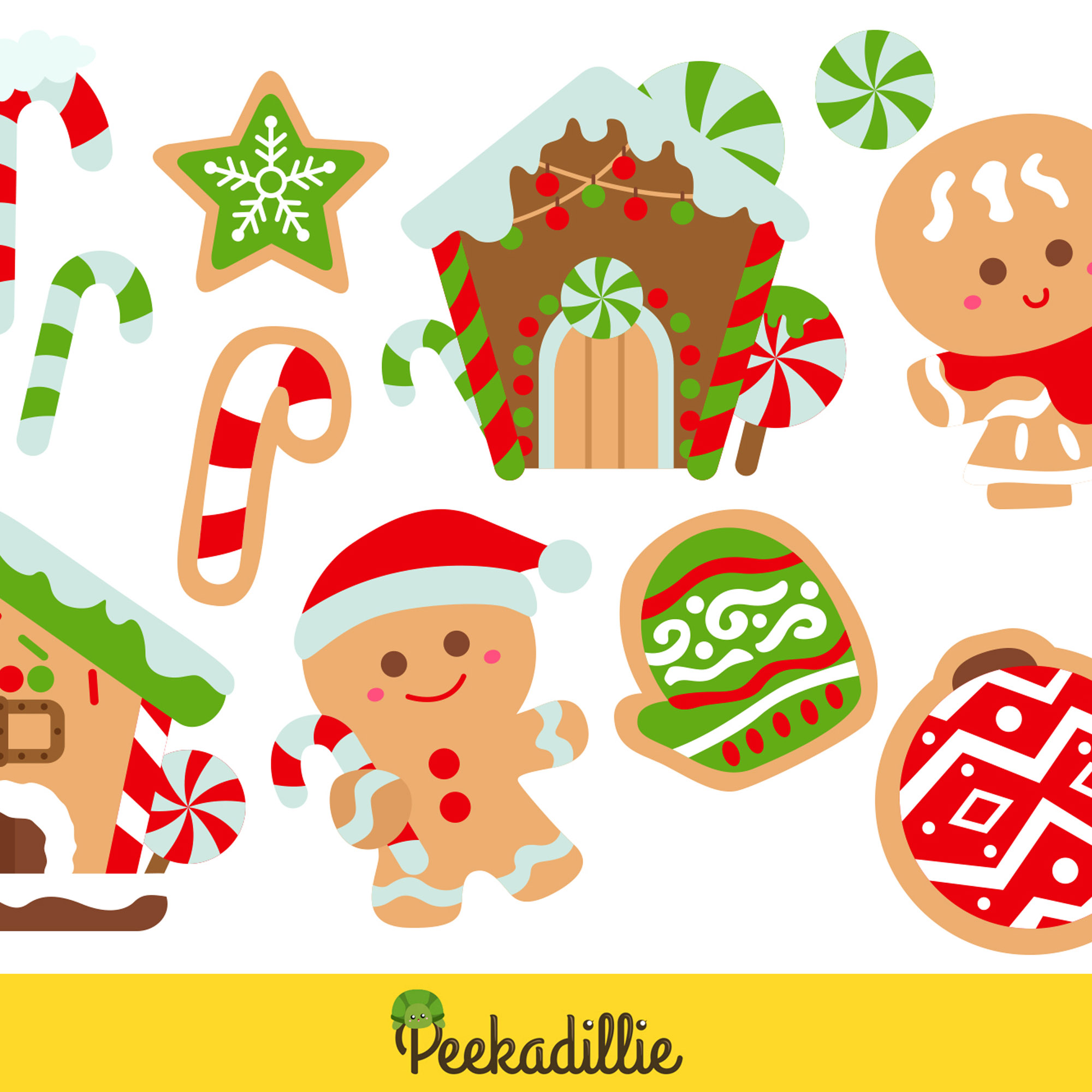 Gingerbread Christmas Vector Cartoon Festive Illustrations created by peekadillie.