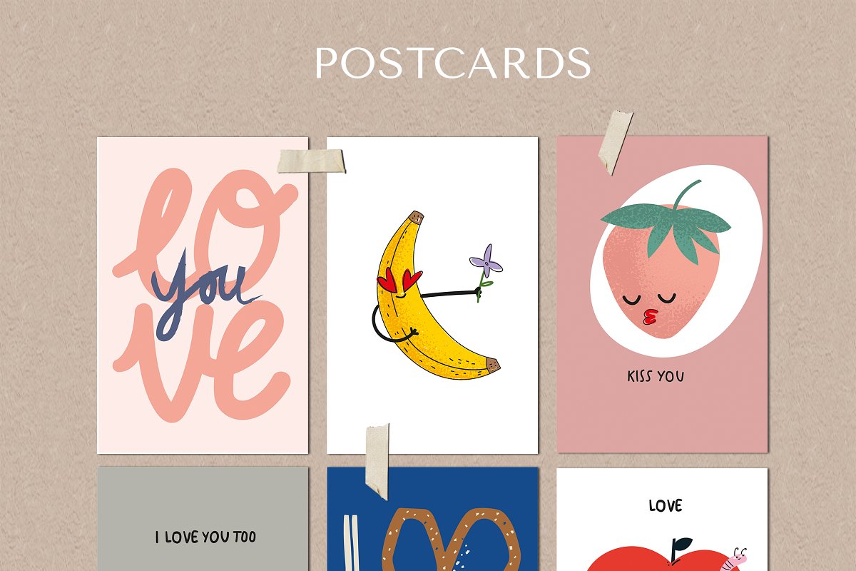 Cute themed postcards.