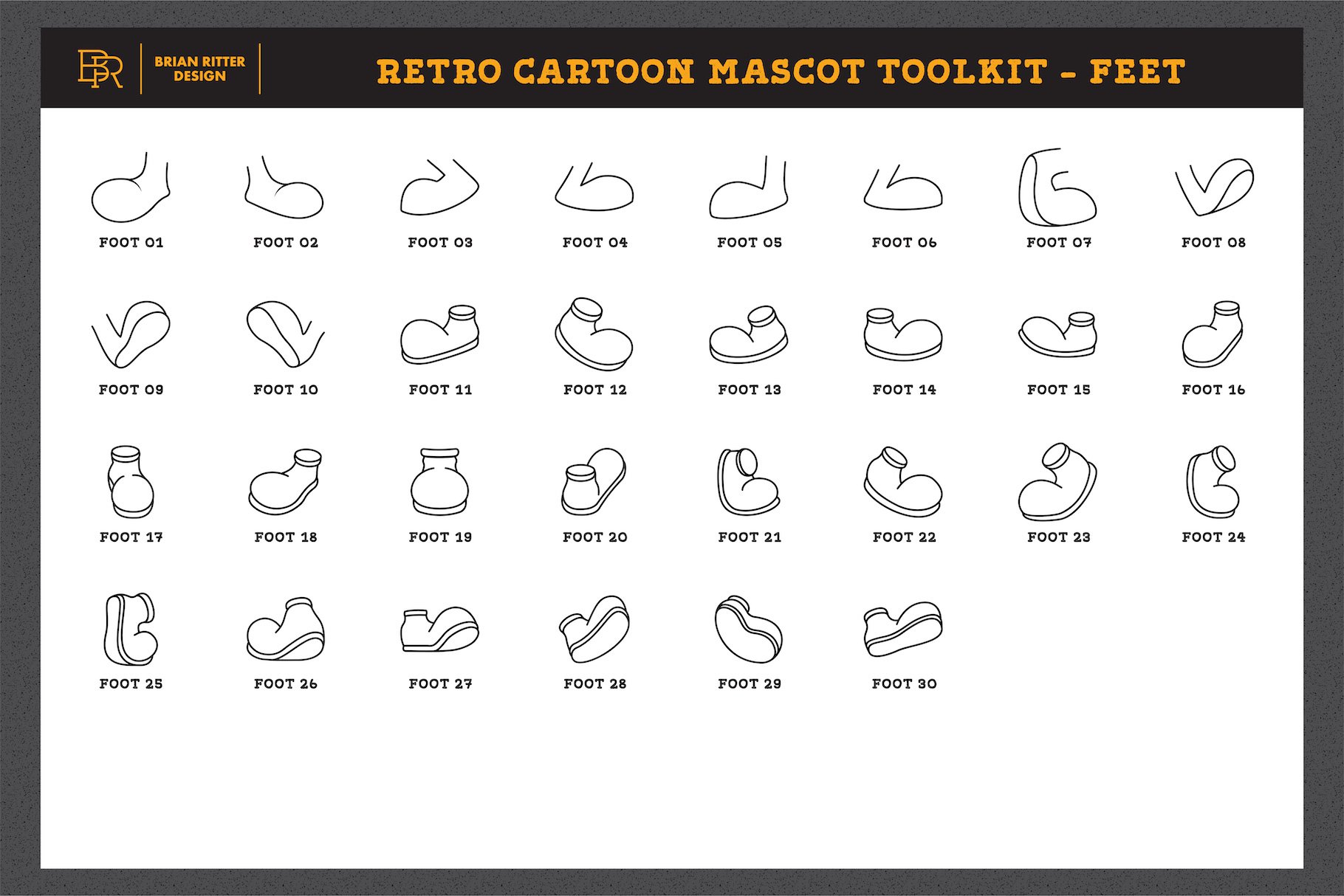 Retro cartoon mascot toolkit - feet.