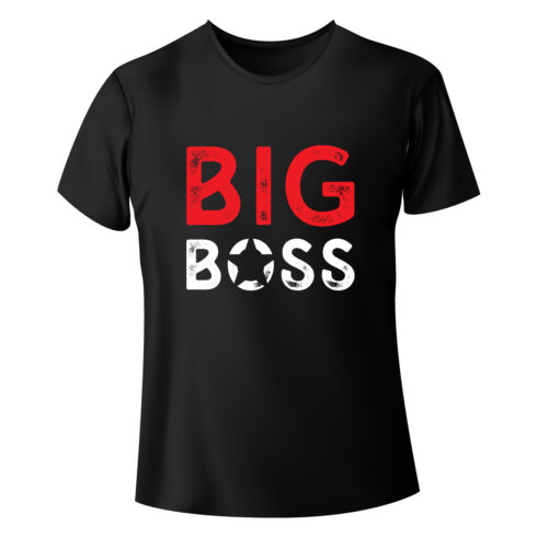 Image of a black t-shirt with a beautiful inscription Big Boss.