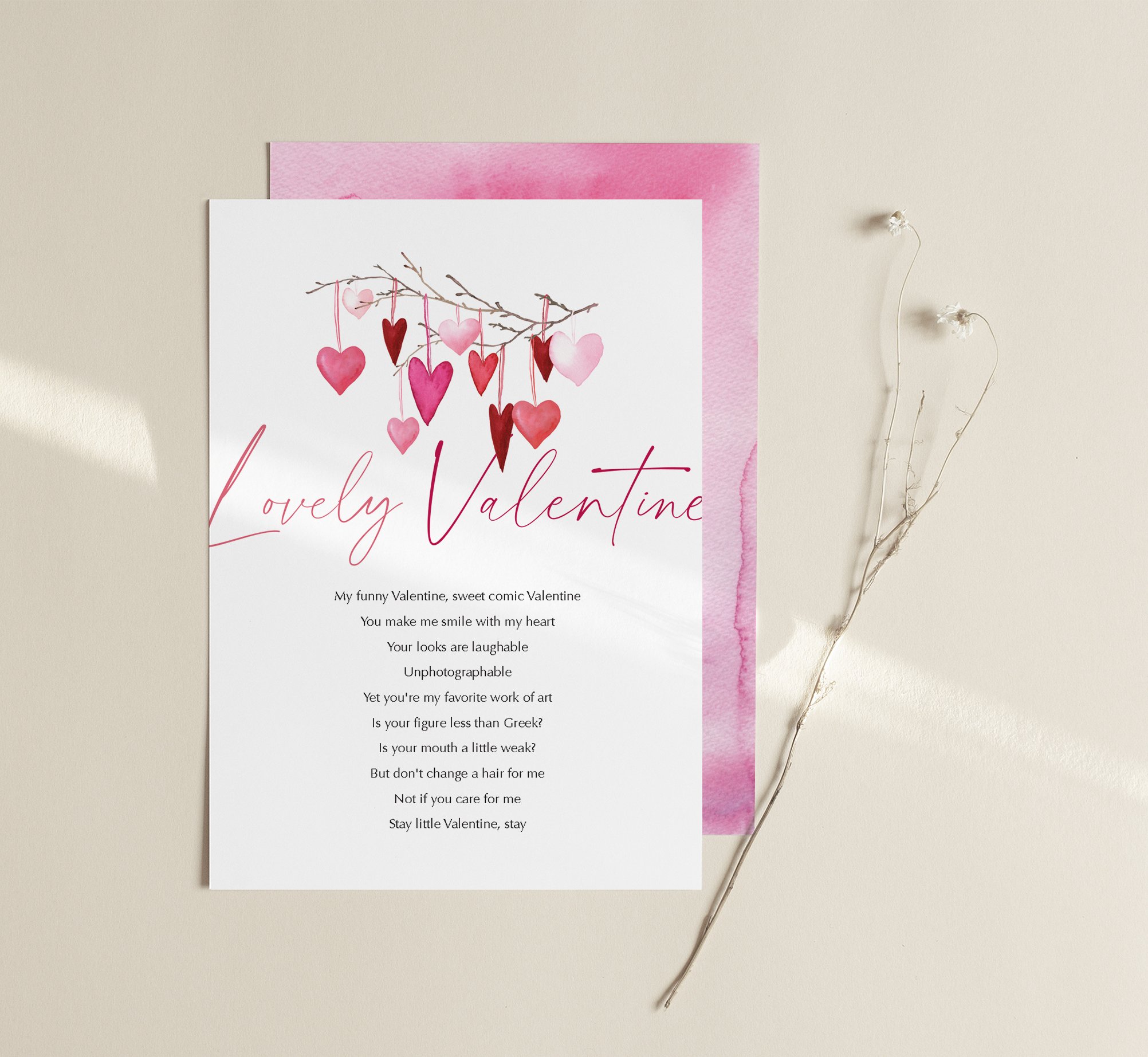 Nice pink invitation with flowers and hearts..