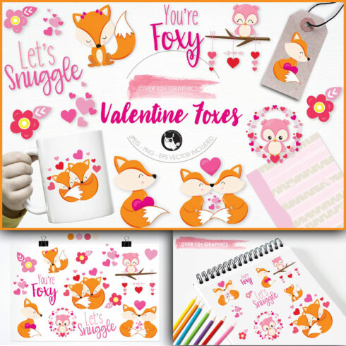 Valentine foxes illustration pack - main image preview.