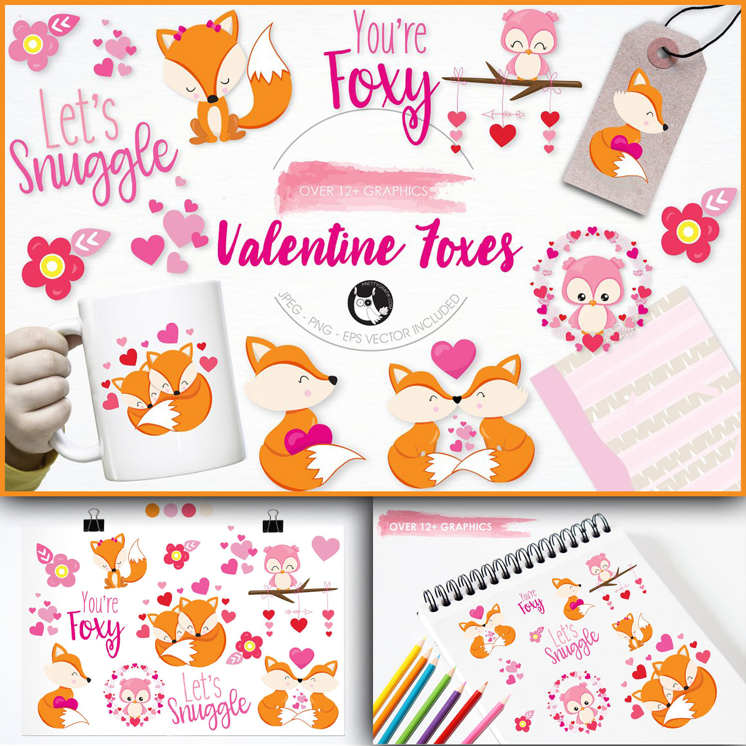 Valentine foxes illustration pack - main image preview.