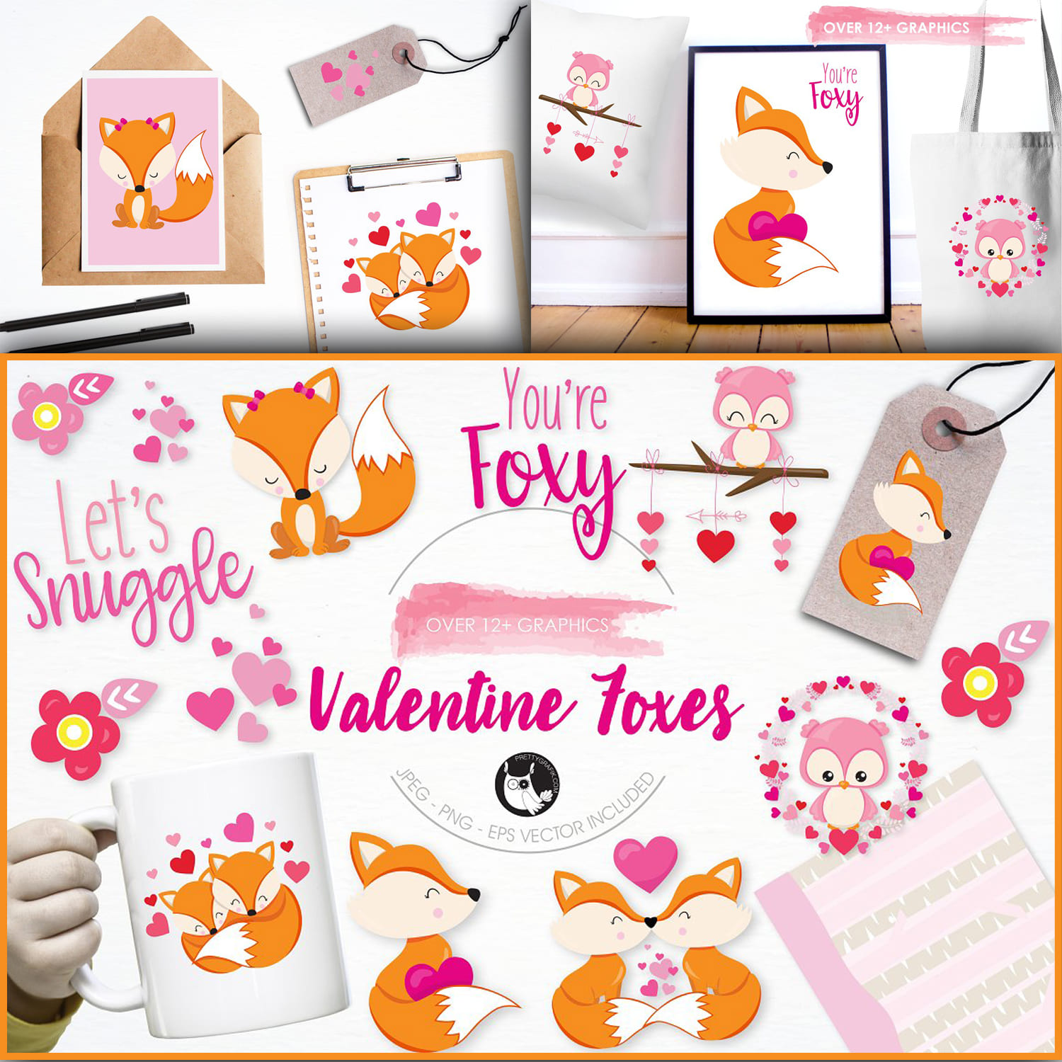 Valentine foxes illustration pack by Prettygrafik Design.