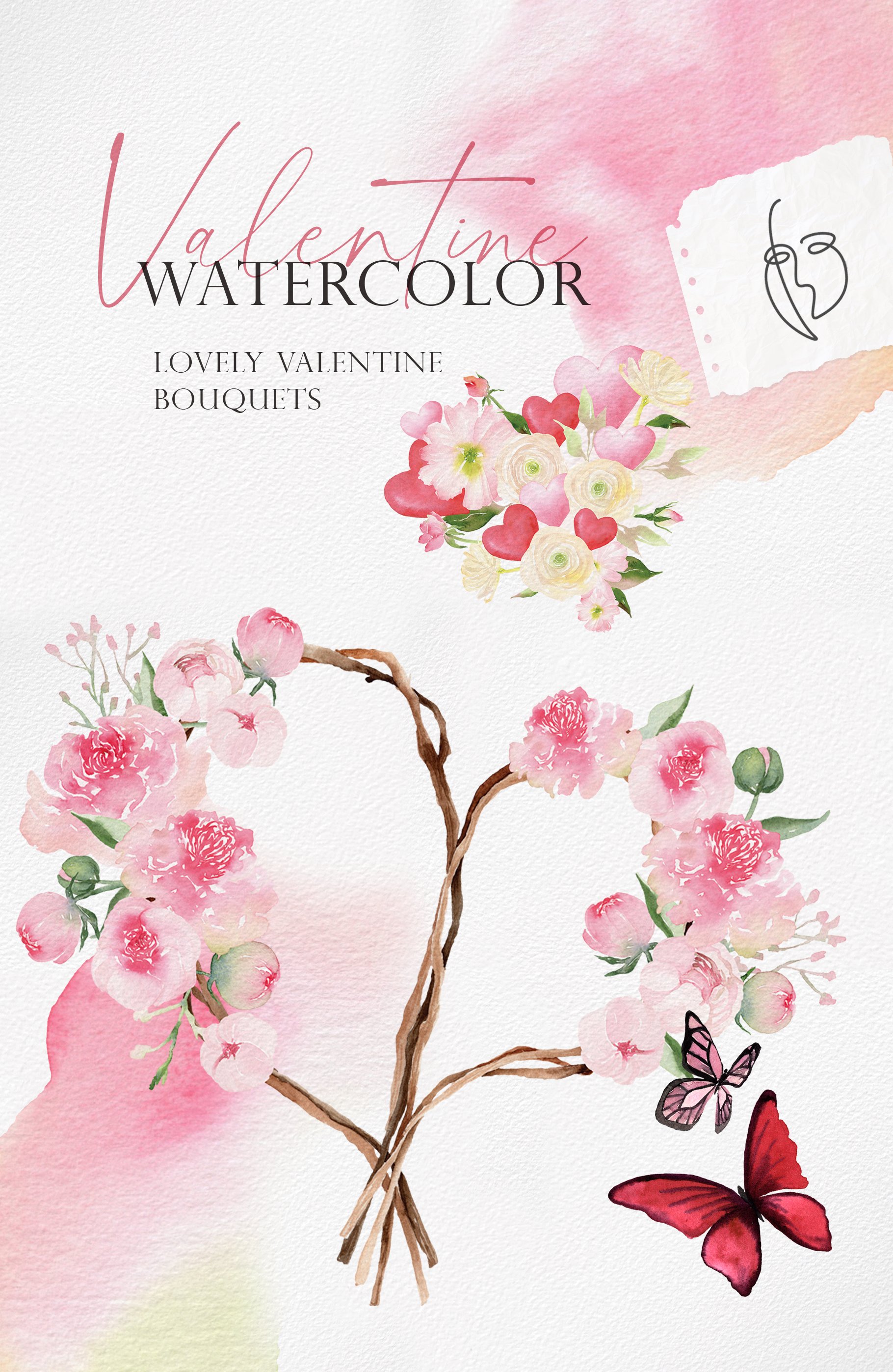 Watercolor pink sakura.
