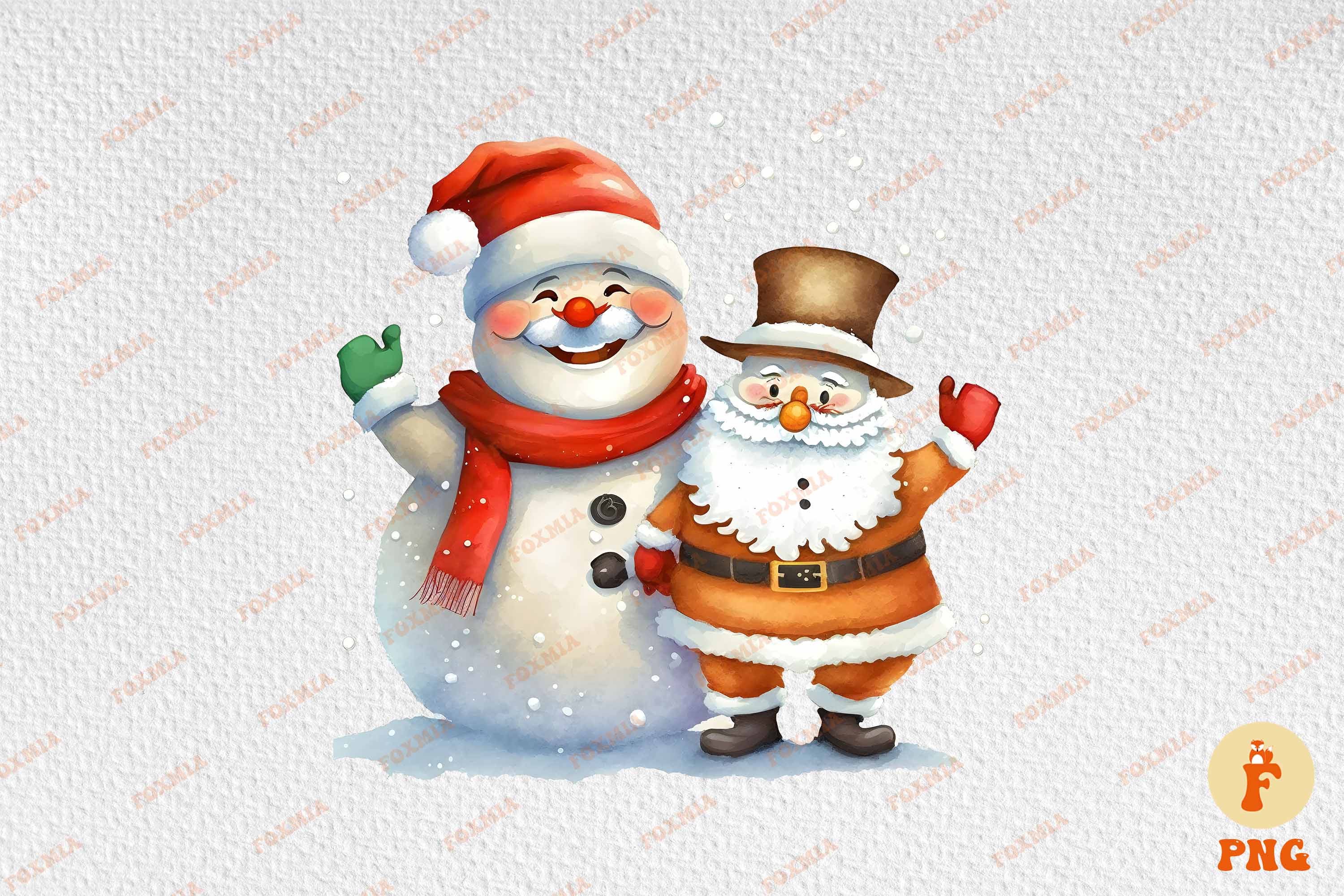 Enchanting image of Santa Claus and snowman.