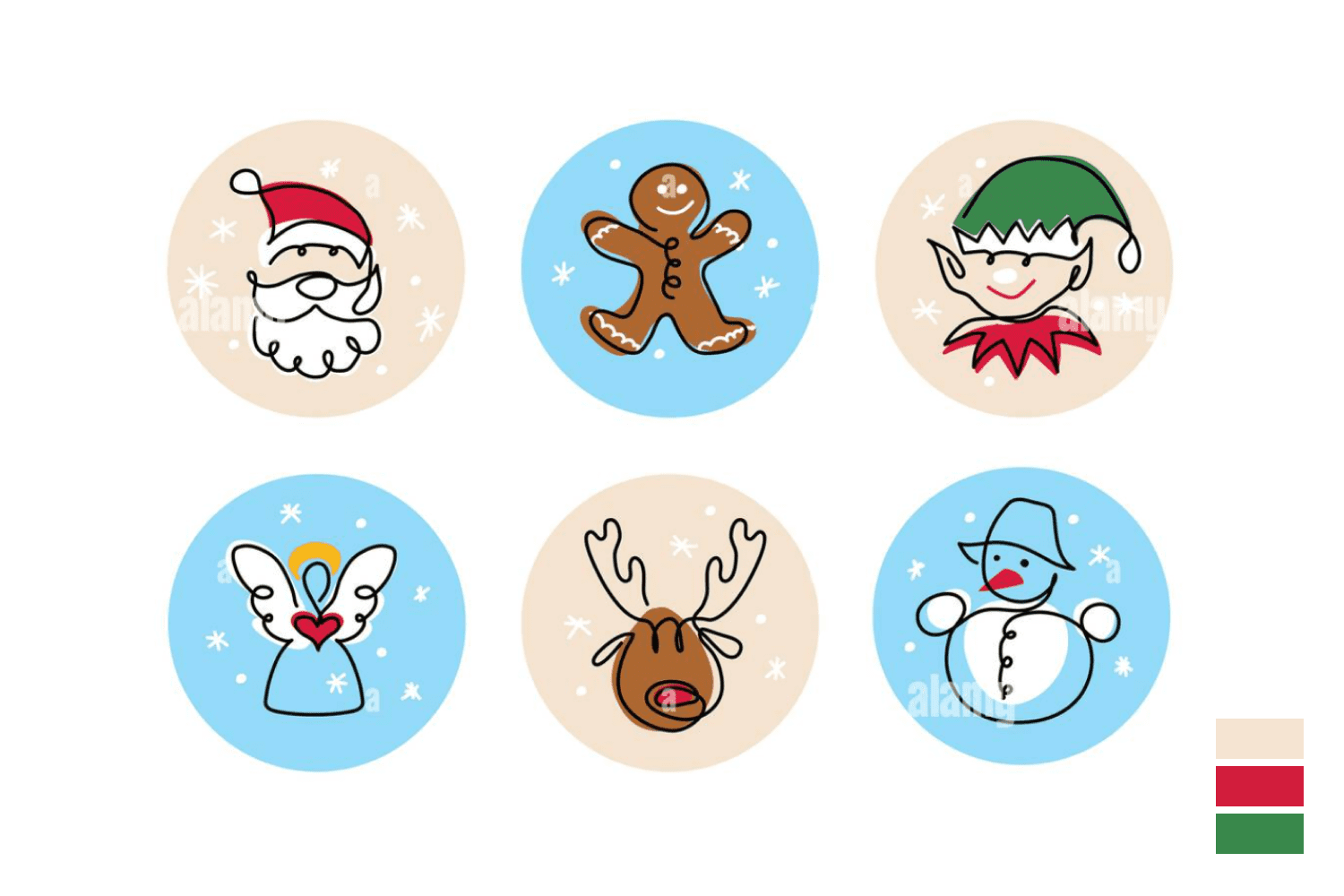 Rounded Christmas icons in a drawing style and a calmer color palette.