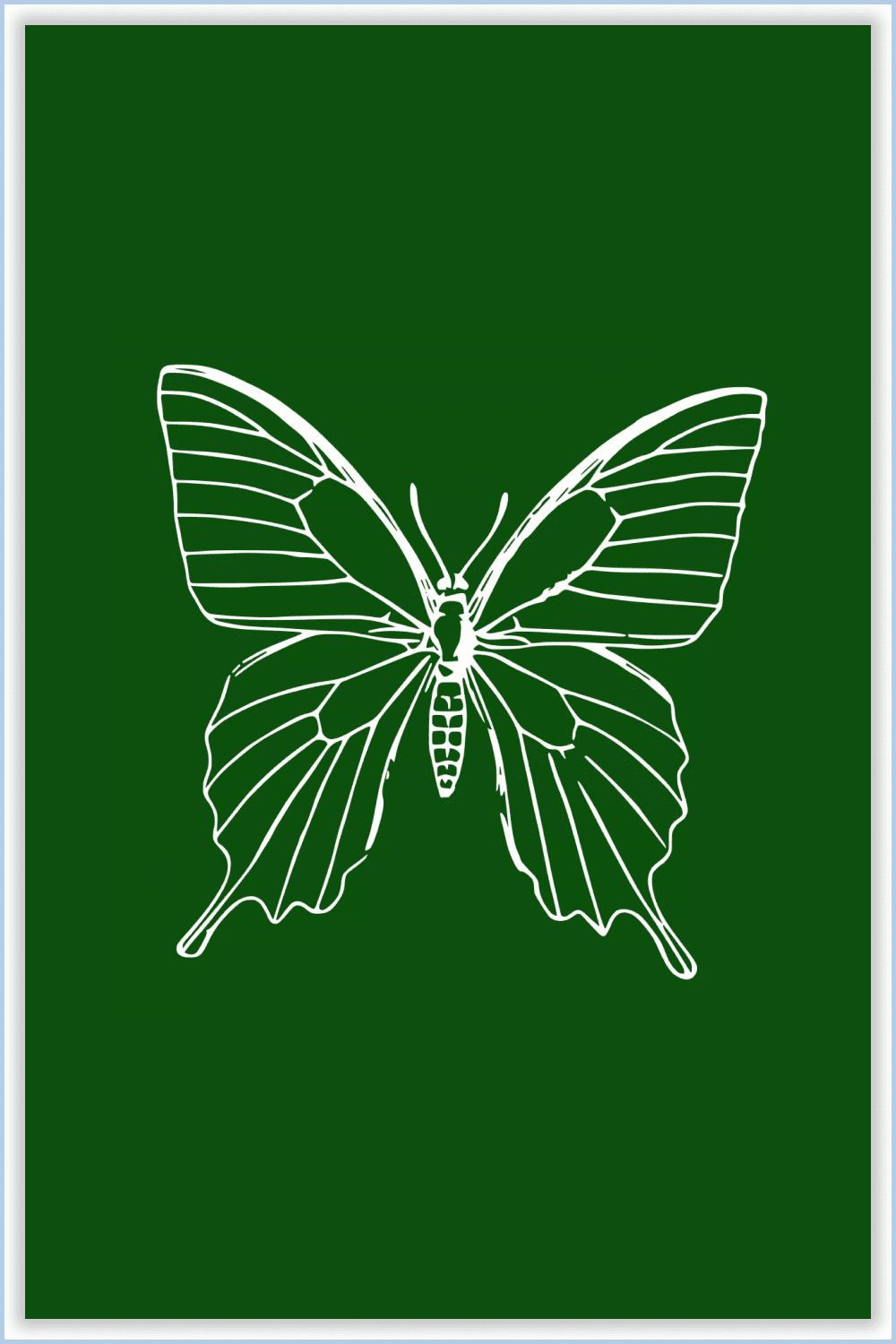 Image of a well-drawn white butterfly on a green background.