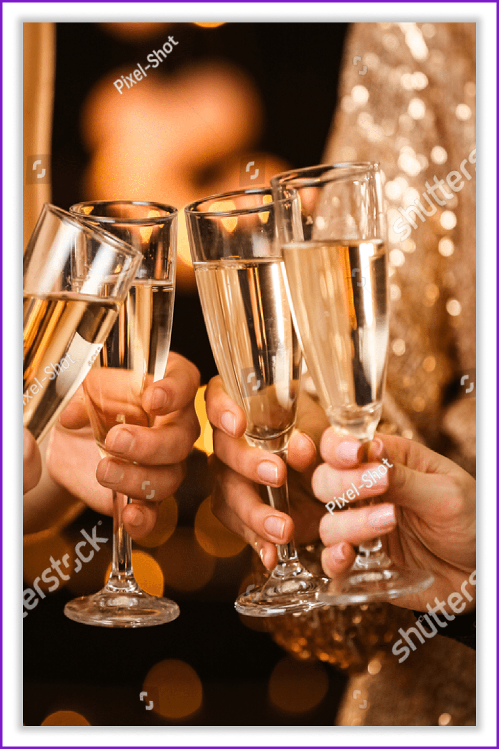4 glasses of champagne in the hands of girls.