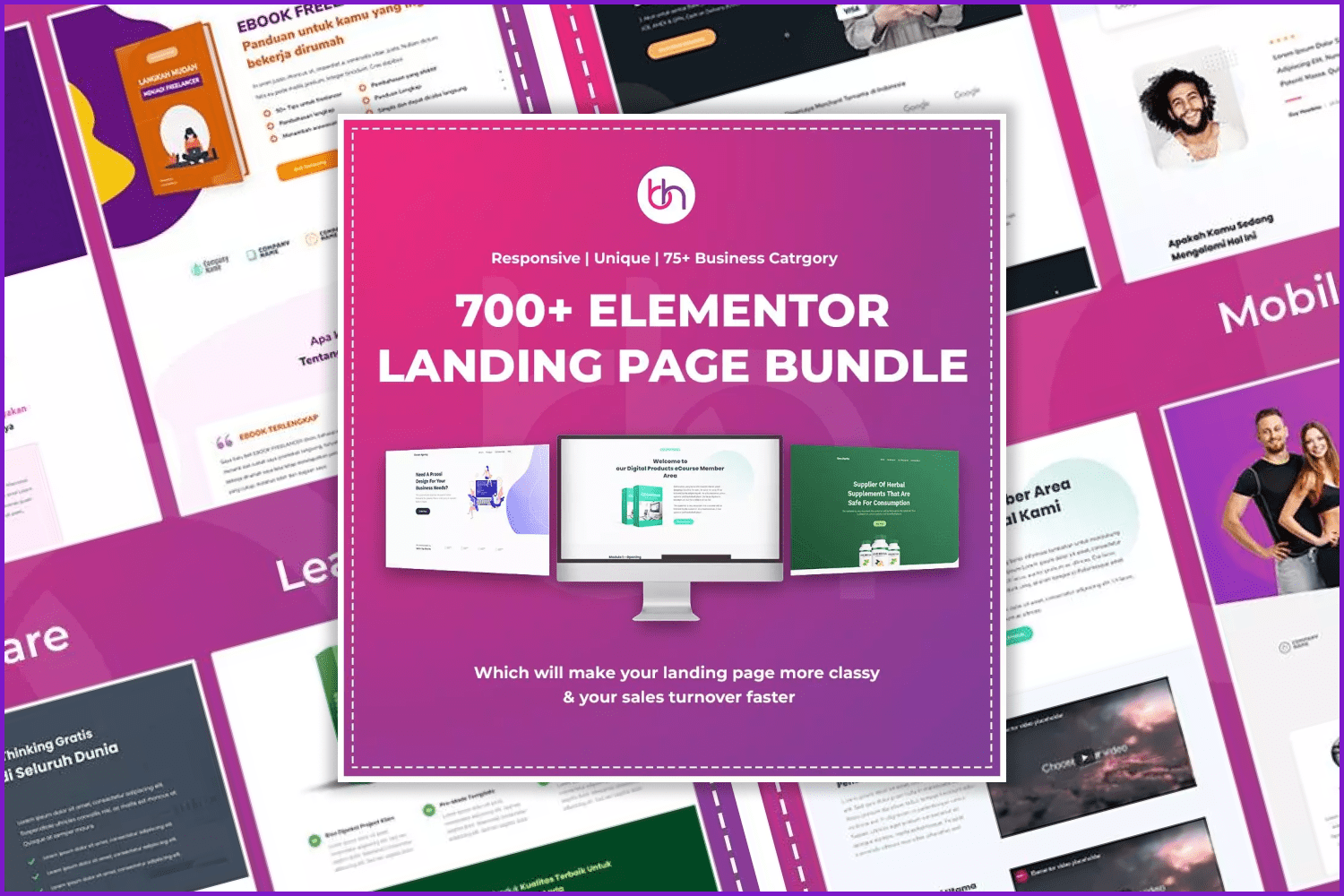 Collage of landing page screenshots.