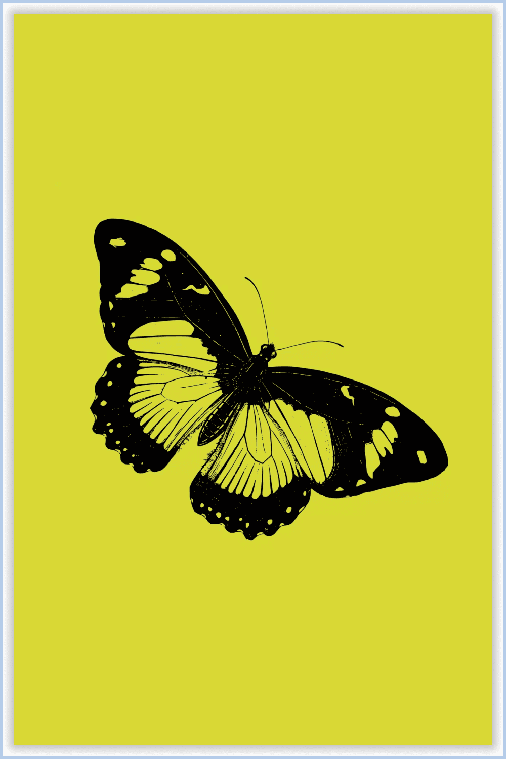 Image of a well-drawn black butterfly on a yellow background.