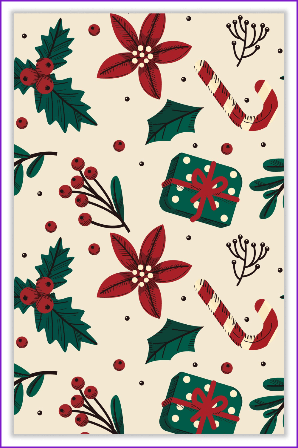 Cute Retro Floral Christmas Pattern Red and Green Wrapping Paper