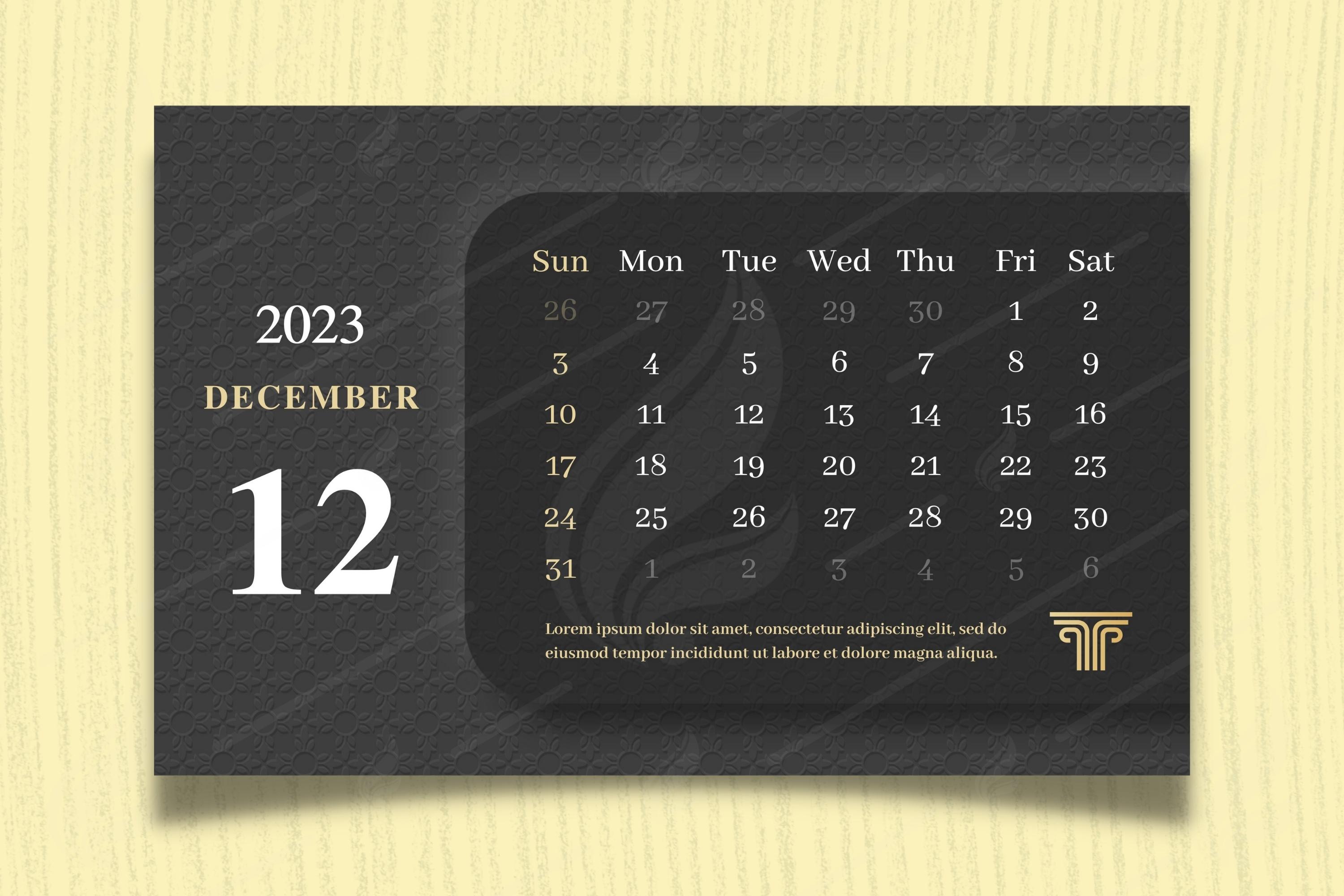 December 2023 - calendar design preview.