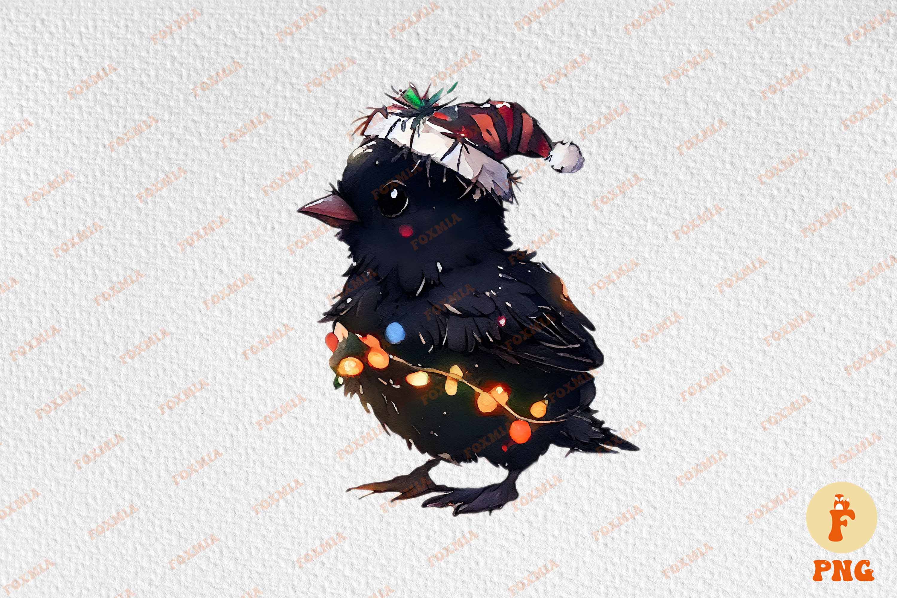 Gorgeous image of a crow wearing a Santa hat.