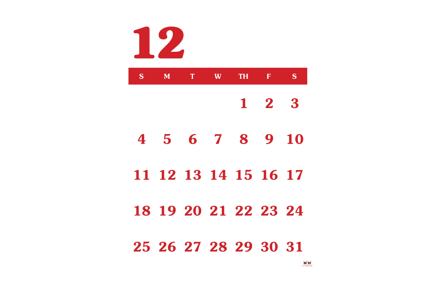 December calendar with red dates.
