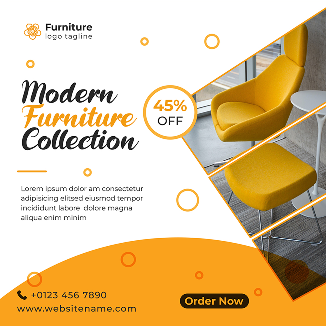 Image with adorable template in yellow color furniture sale social media post.