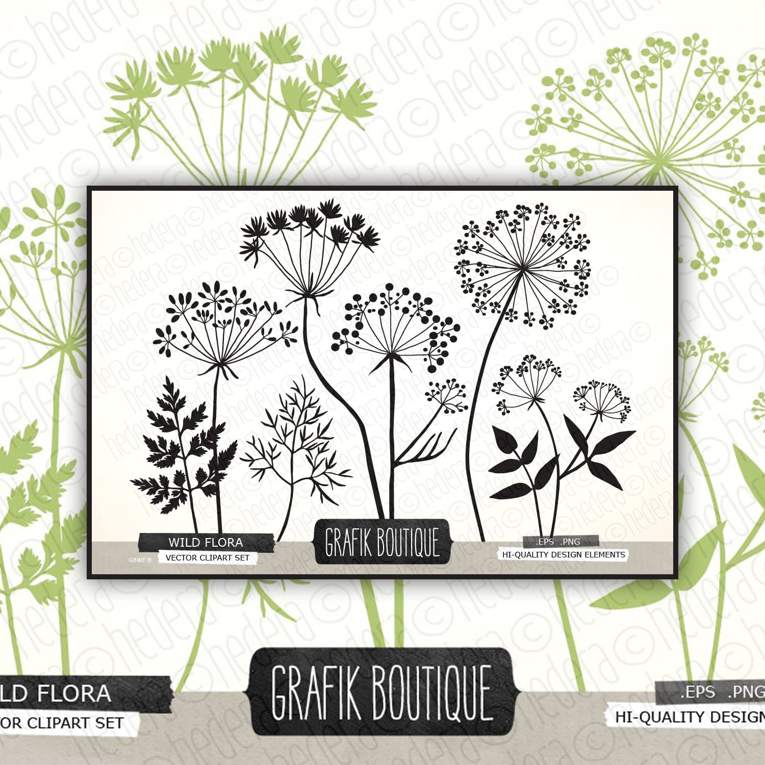 Wild Herbs Flowers silhouette vector cover.