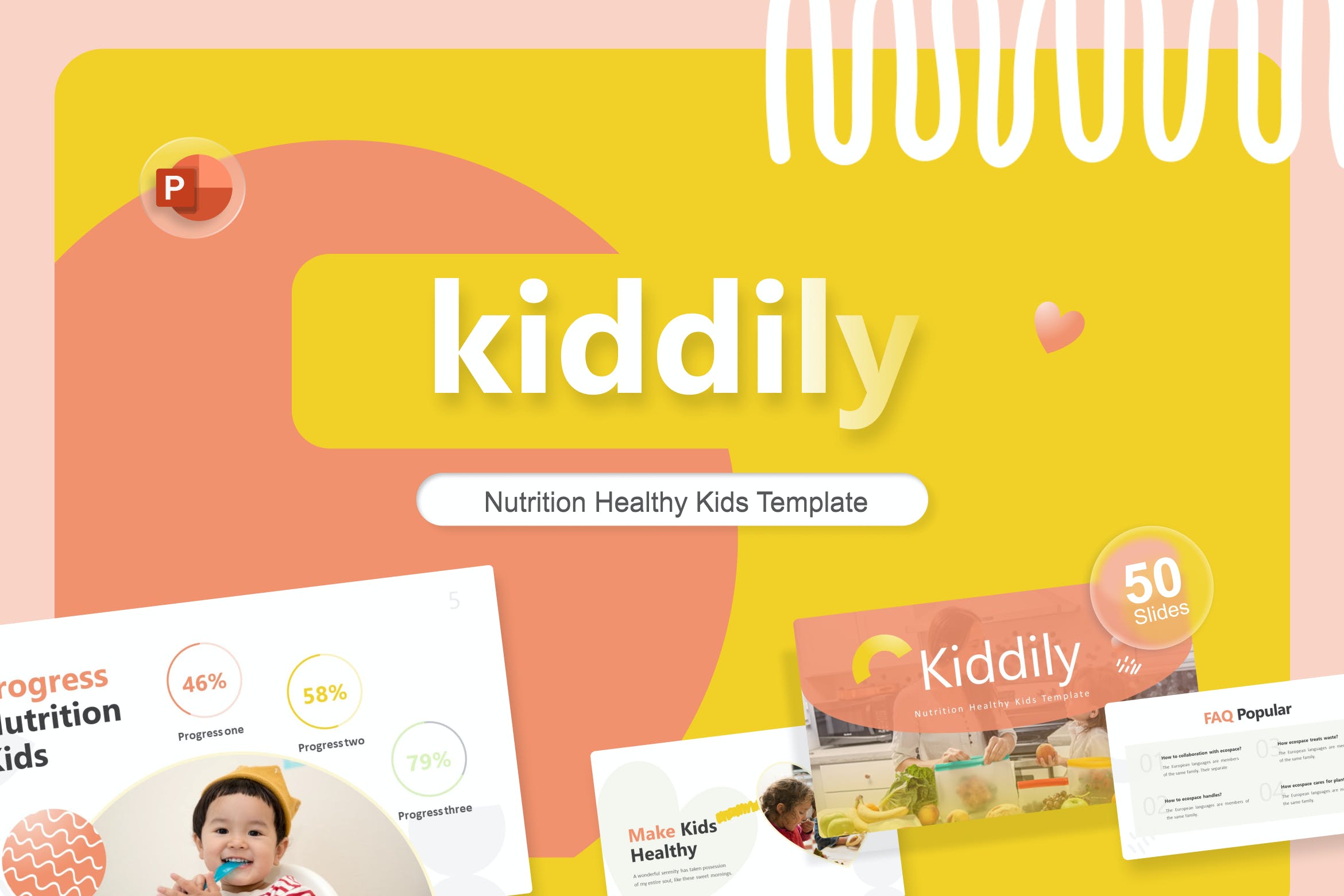 Cover image of Kiddily Healthy Food PowerPoint Template.