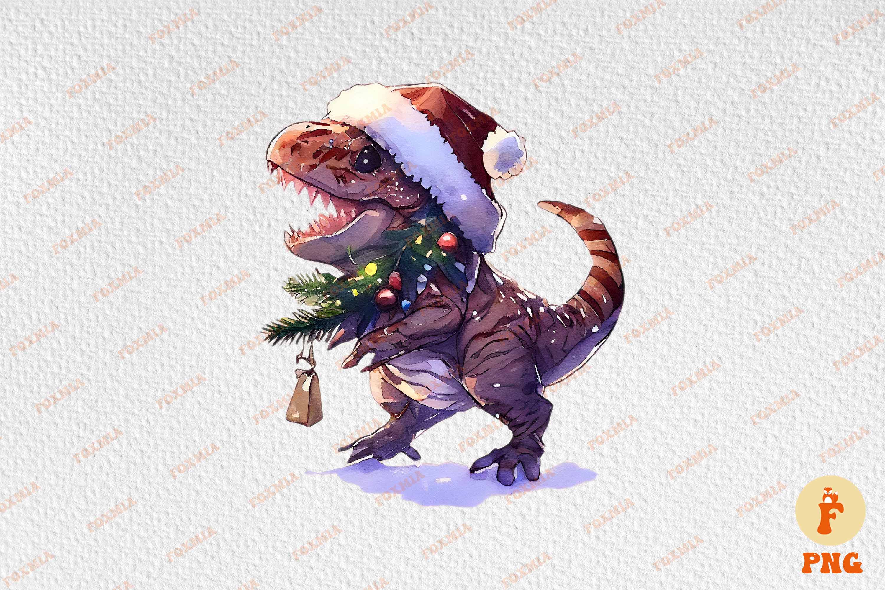 An adorable picture of a dinosaur wearing a Santa hat.