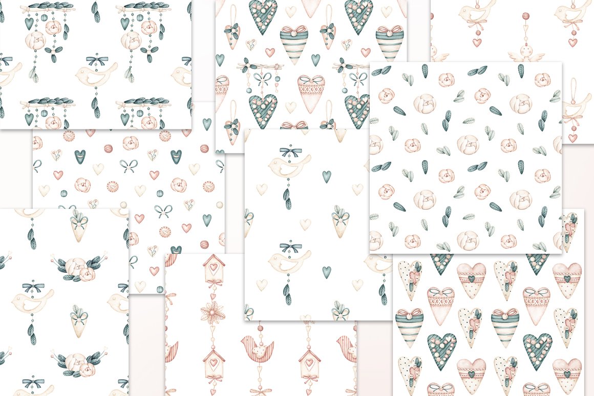A set of 9 different seamless patterns of Valentine's Day.