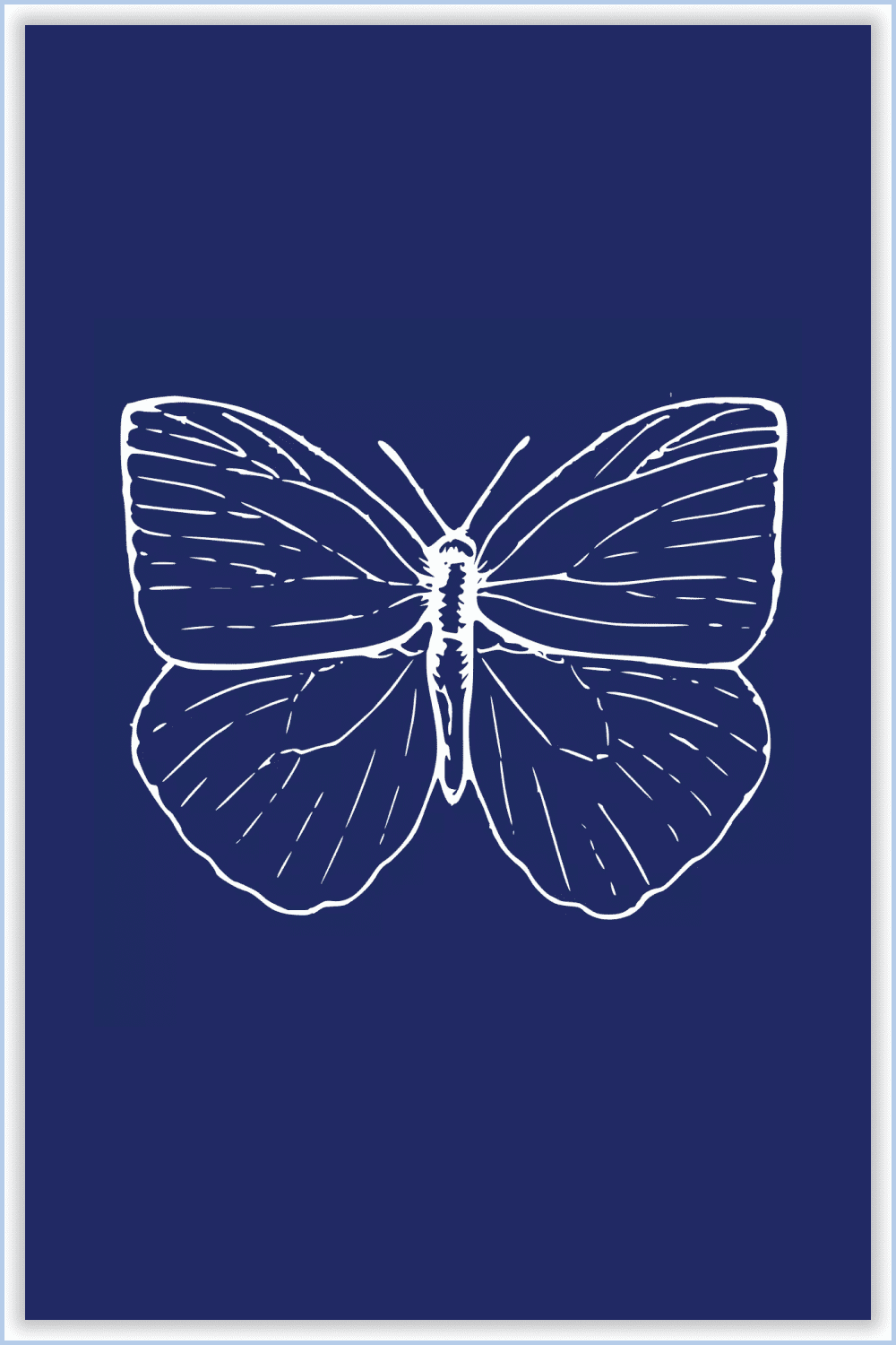 Butterfly with long whiskers and spread wings on a blue background.