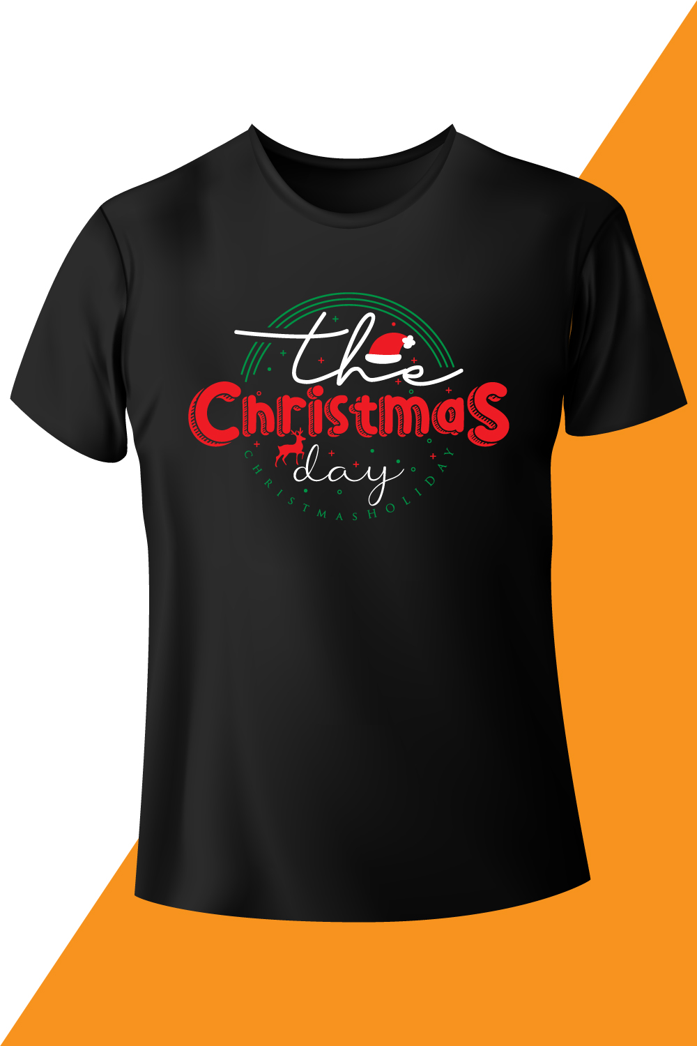 Image of a black t-shirt with a wonderful inscription The Christmas Day.