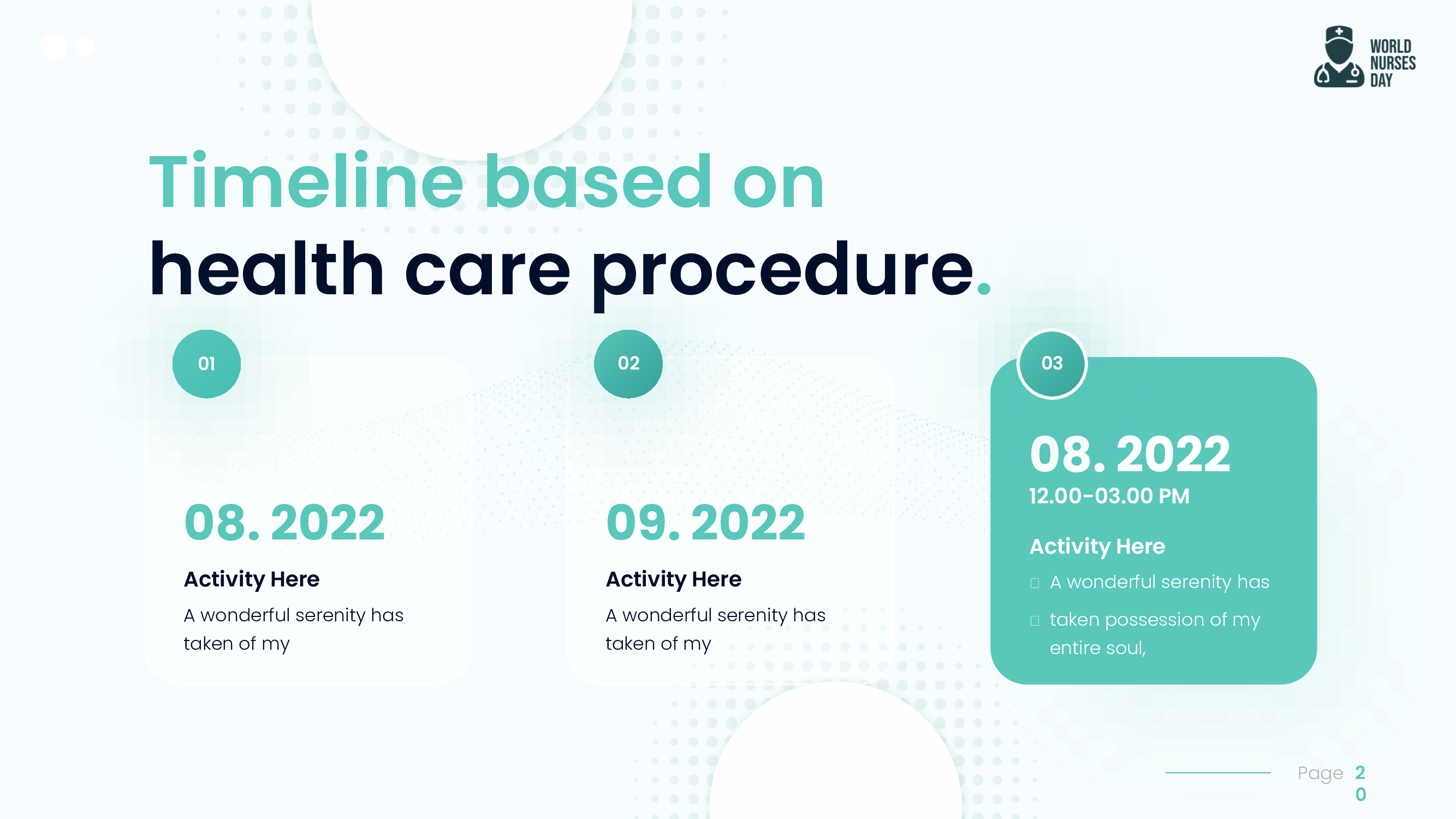 Slide with timeline based on health care procedure.
