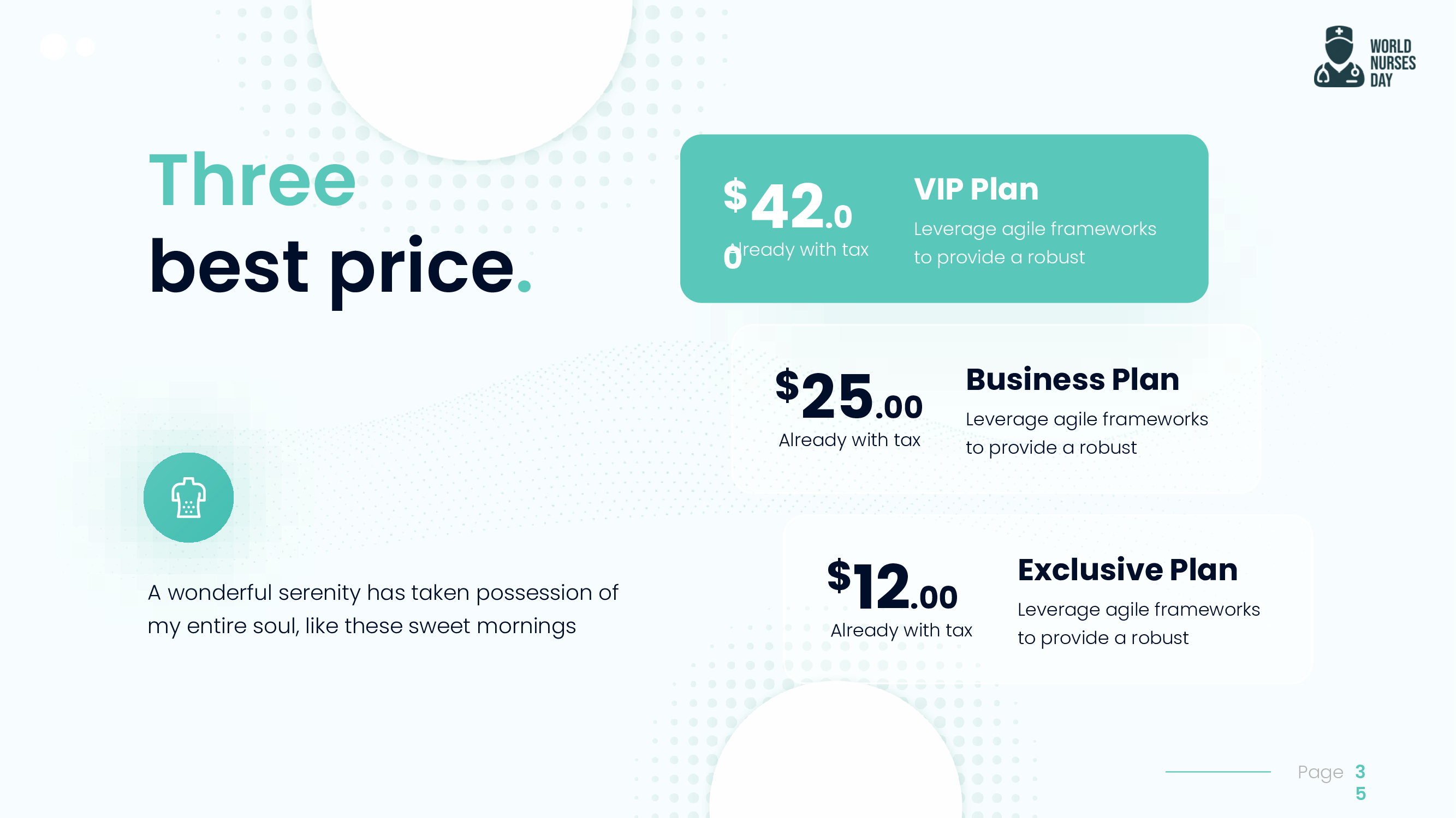 Slide with prices and business plan.