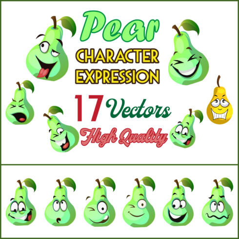 17X Pear Character Expression Illustrations.