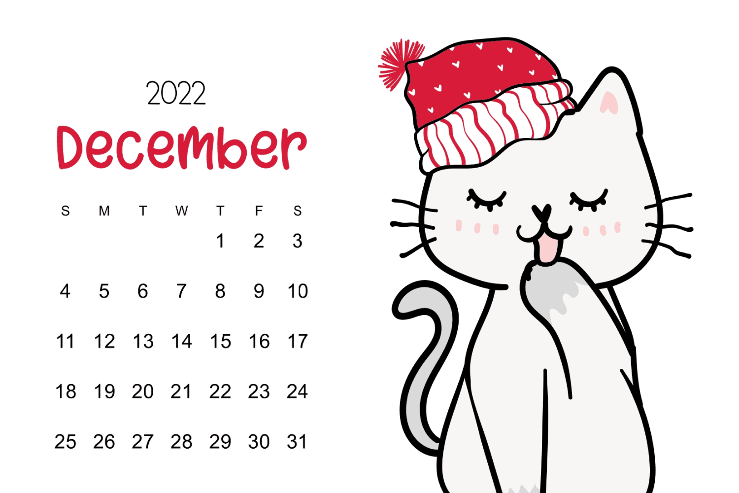 Funny and cute December calendar with kitty.