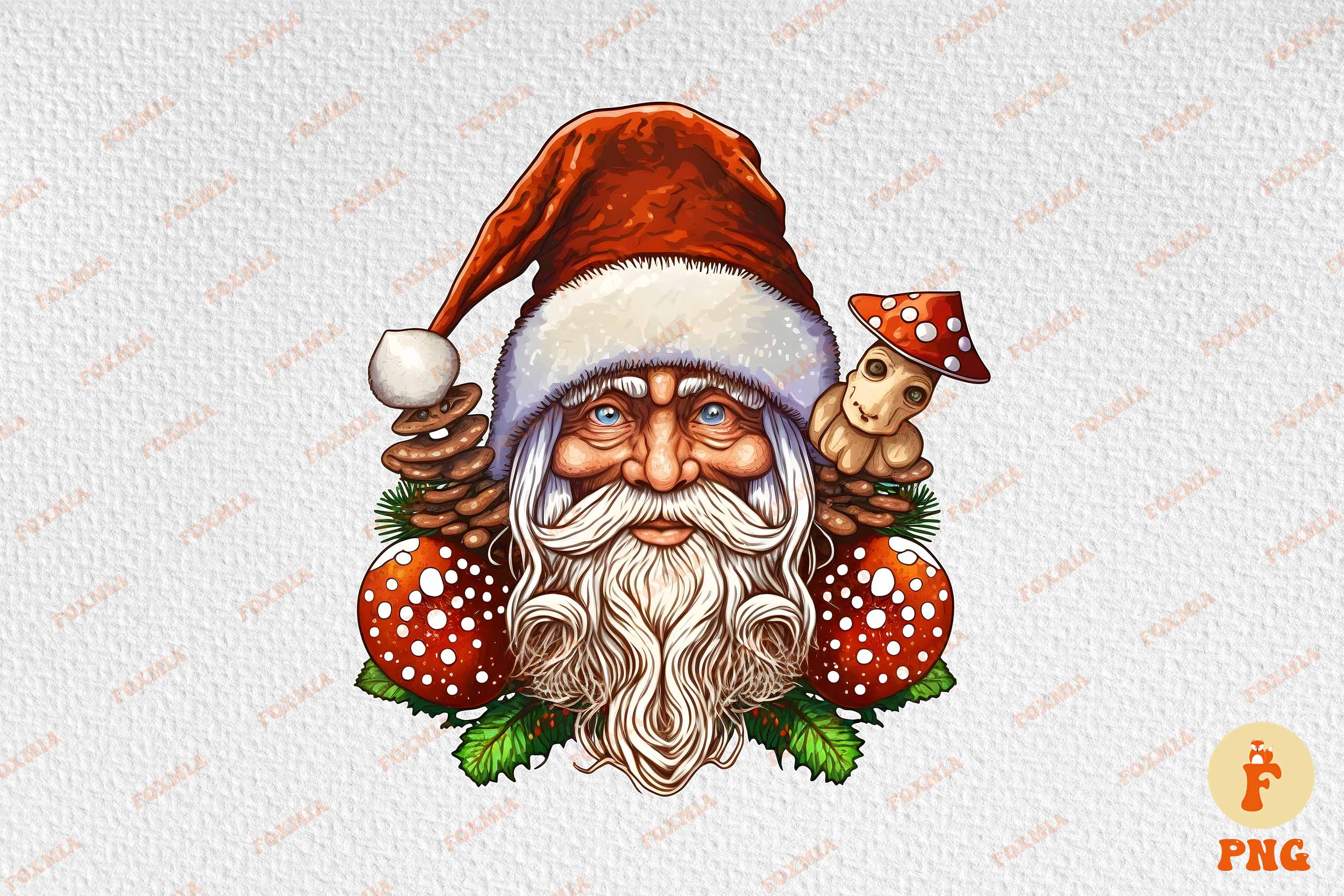 Gorgeous image of Santa Claus and mushrooms.