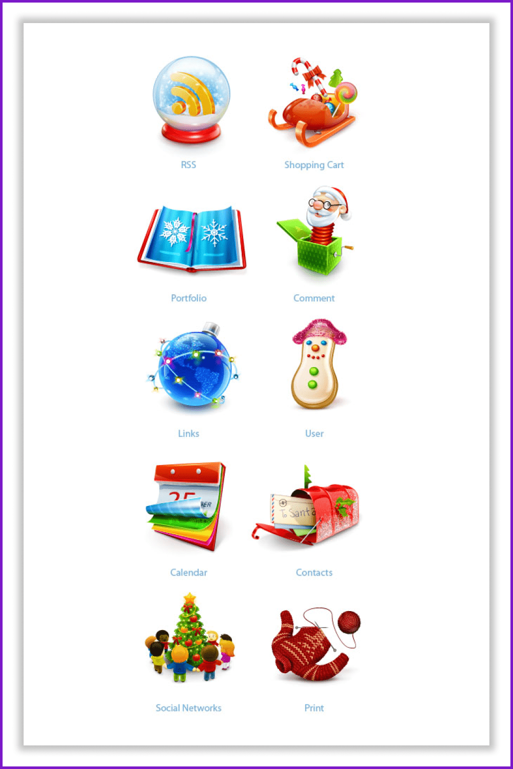 Collage of colored 3D Christmas icons.