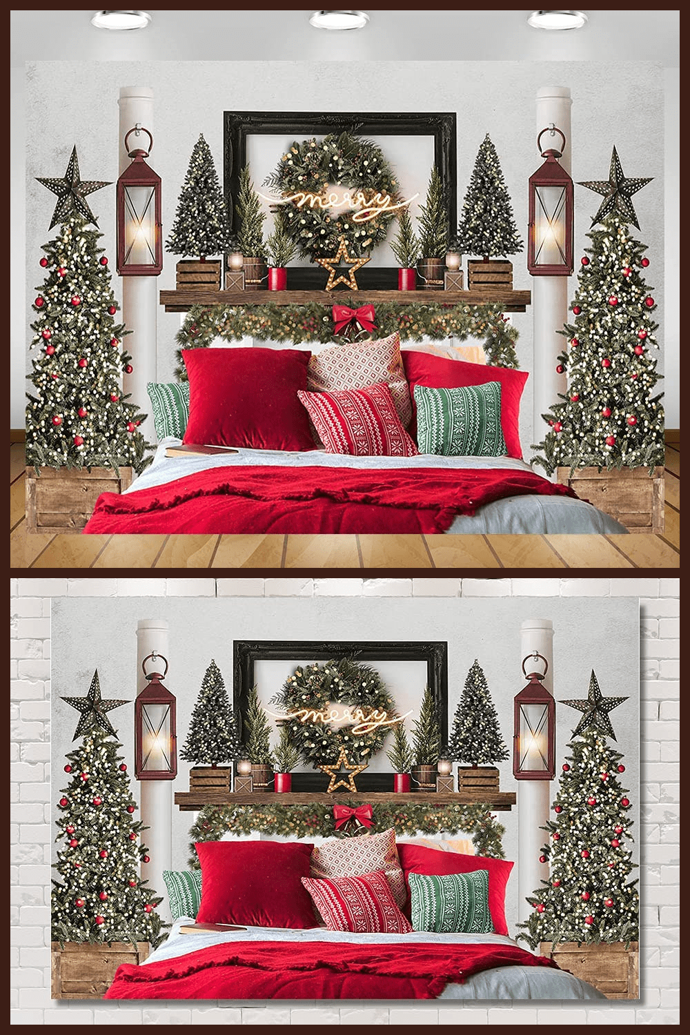 Red Christmas Headboard Bed Backdrop.