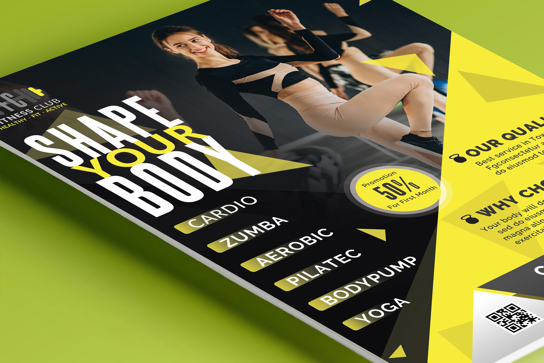 Fitness Center Flyer in yellow color.