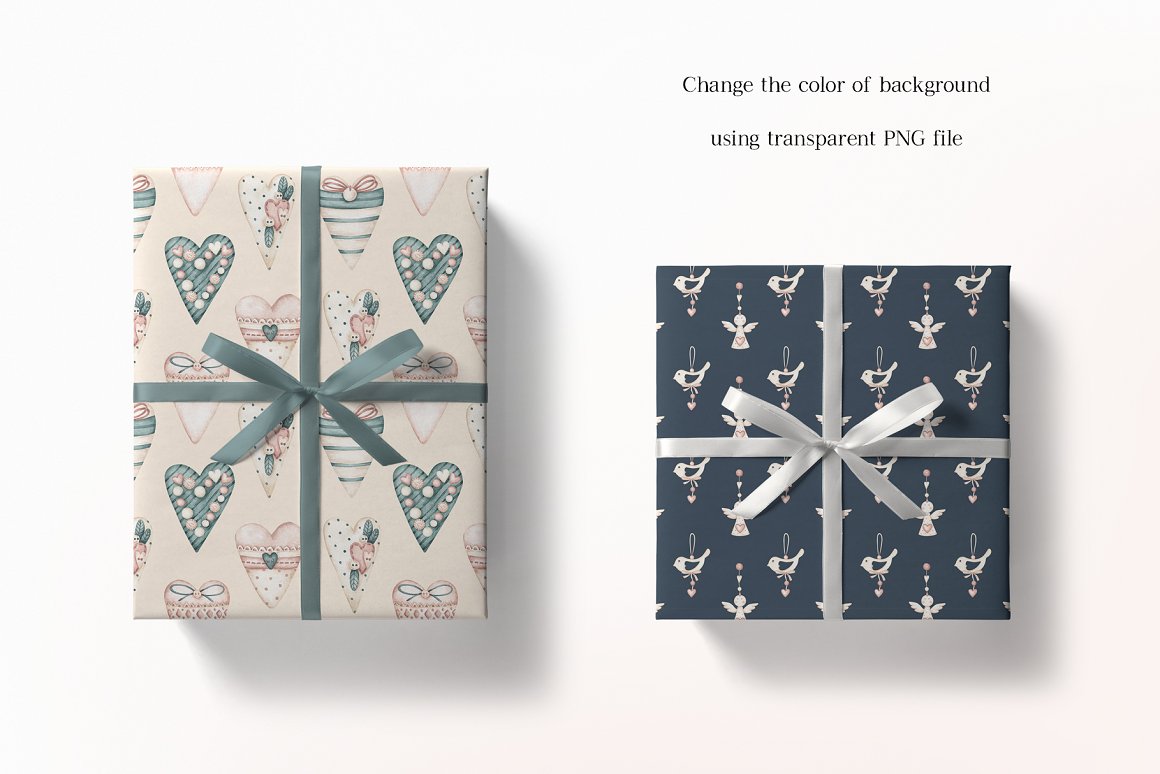 2 boxes in wrapping paper with valentine's day elements.